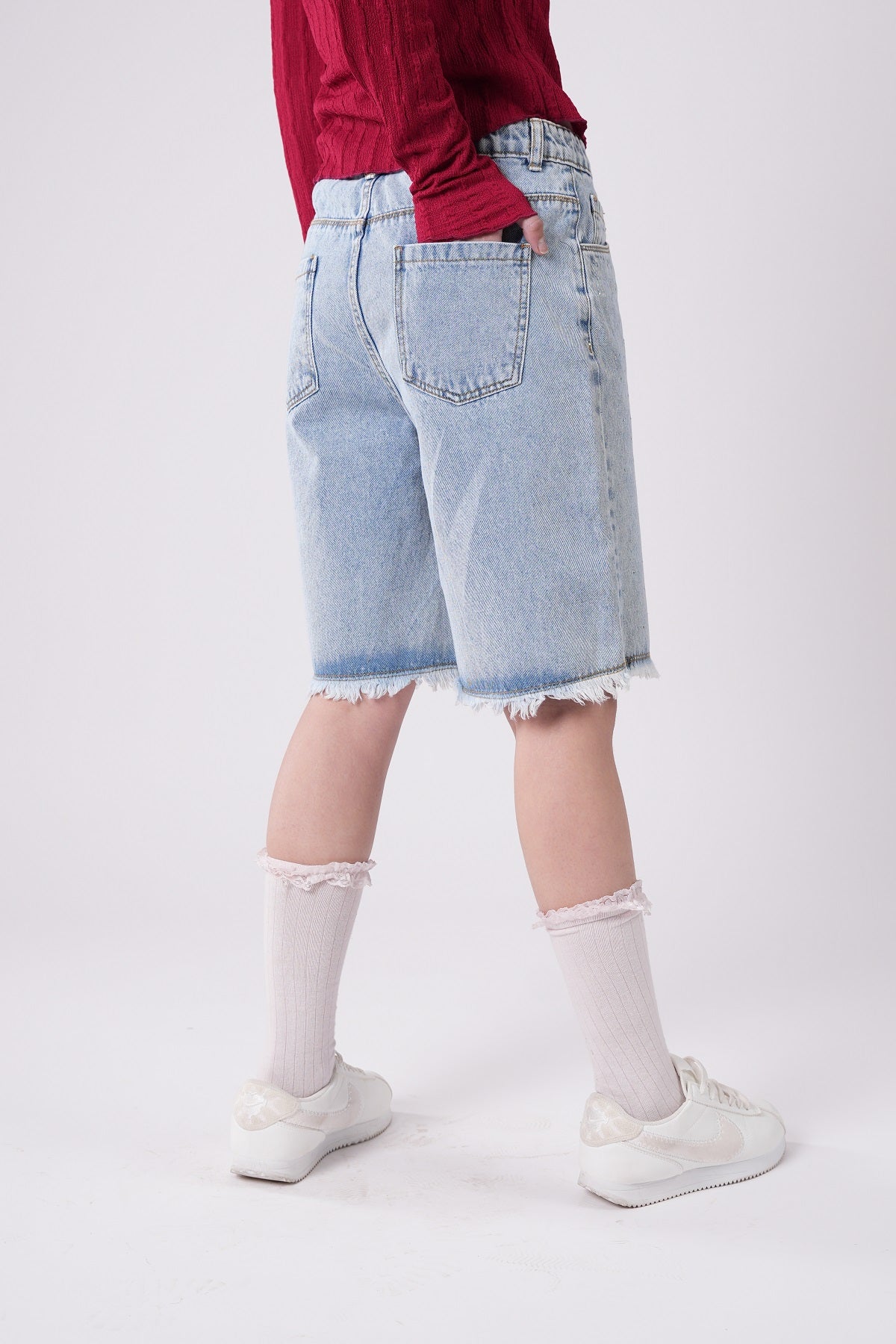 Girls’ Distressed Light-Wash Denim Shorts