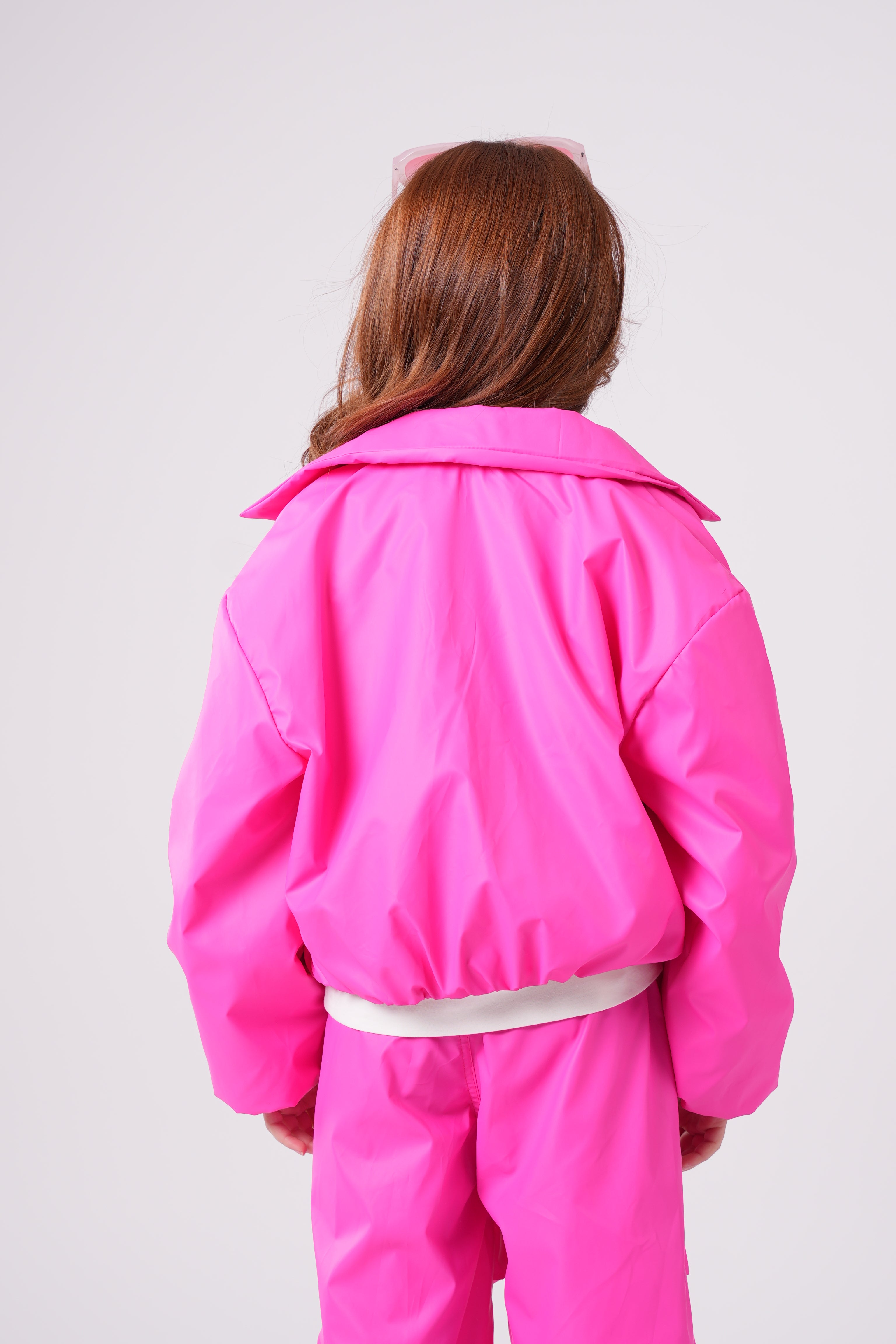 Girls’ Leather Bomber Jacket – Collared Snap-Front Utility Outerwear