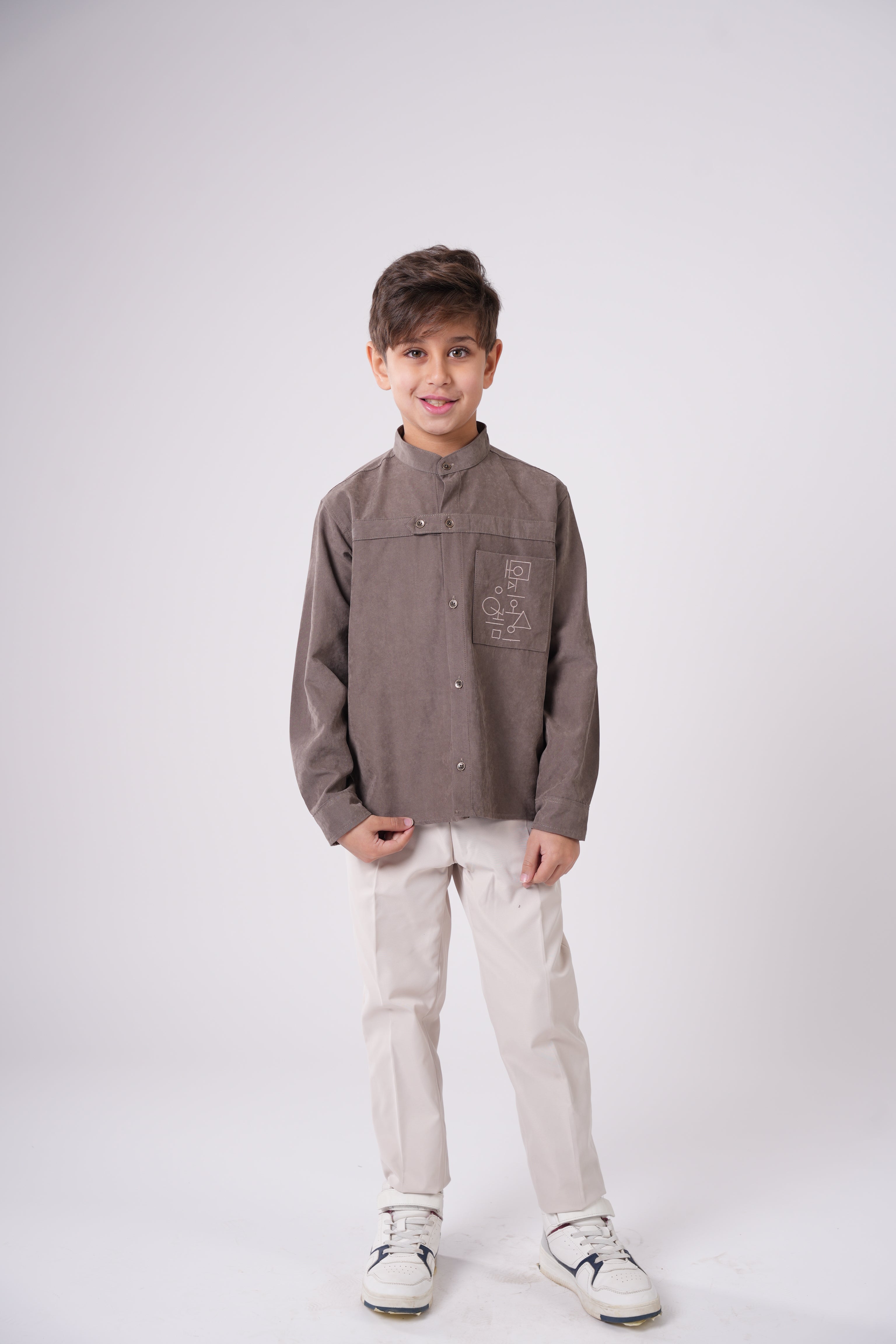 Boys’ Mandarin Collar Long-Sleeve Shirt