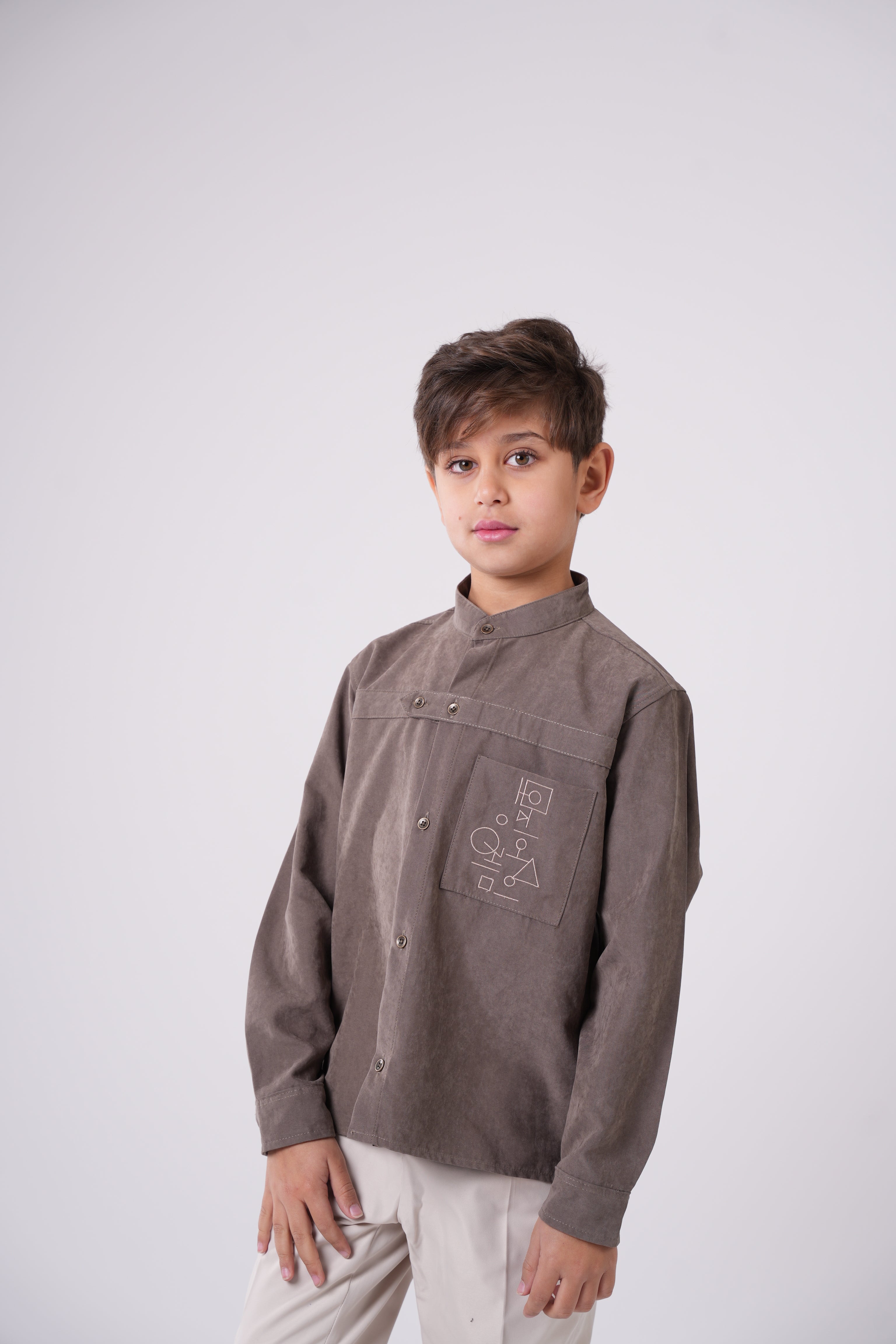 Boys’ Mandarin Collar Long-Sleeve Shirt