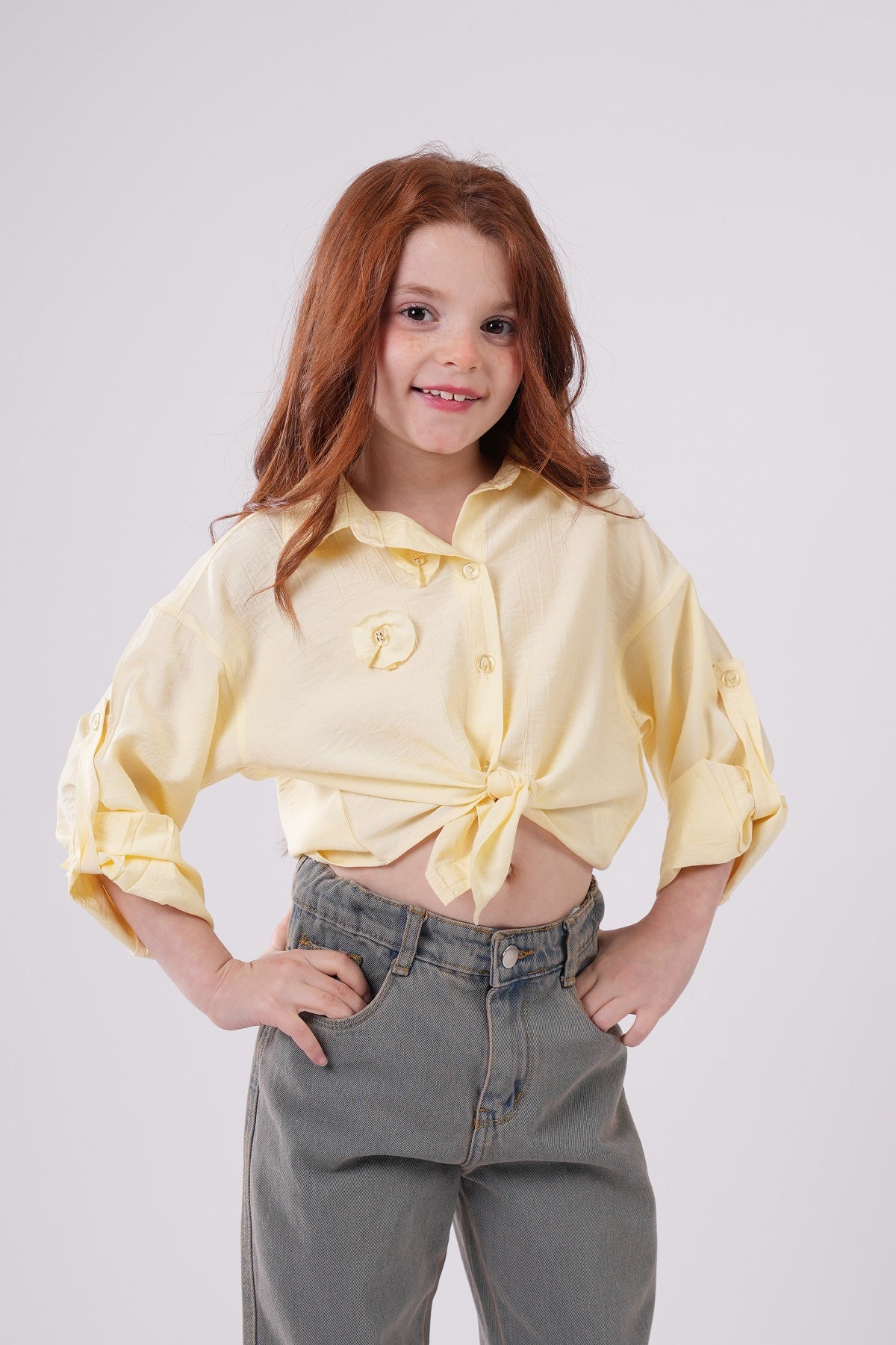 Girls’ Floral Appliqué Tie-Front Blouse