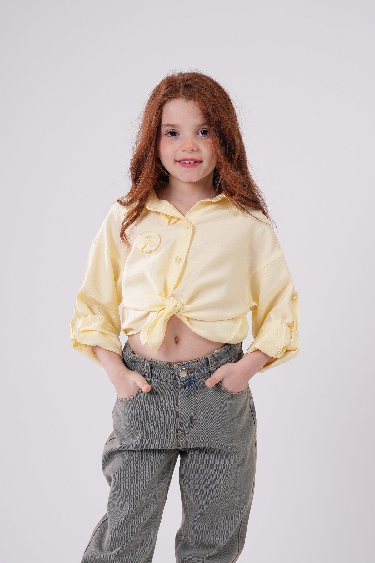 Girls’ Floral Appliqué Tie-Front Blouse