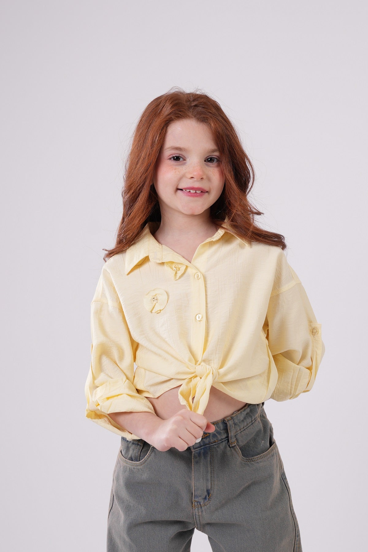 Girls’ Floral Appliqué Tie-Front Blouse