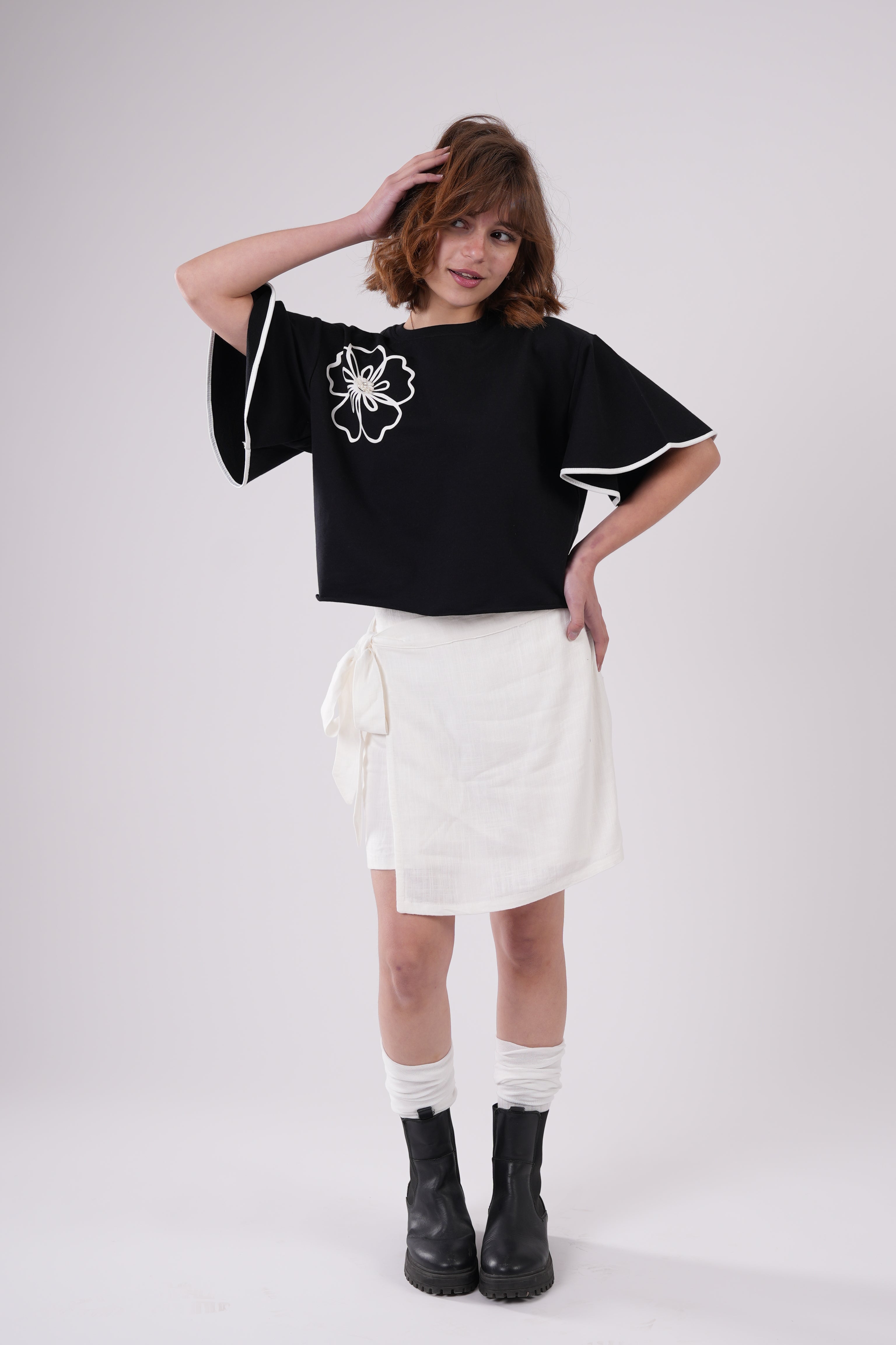Girls' Embellished Flower Wide-Sleeve Top