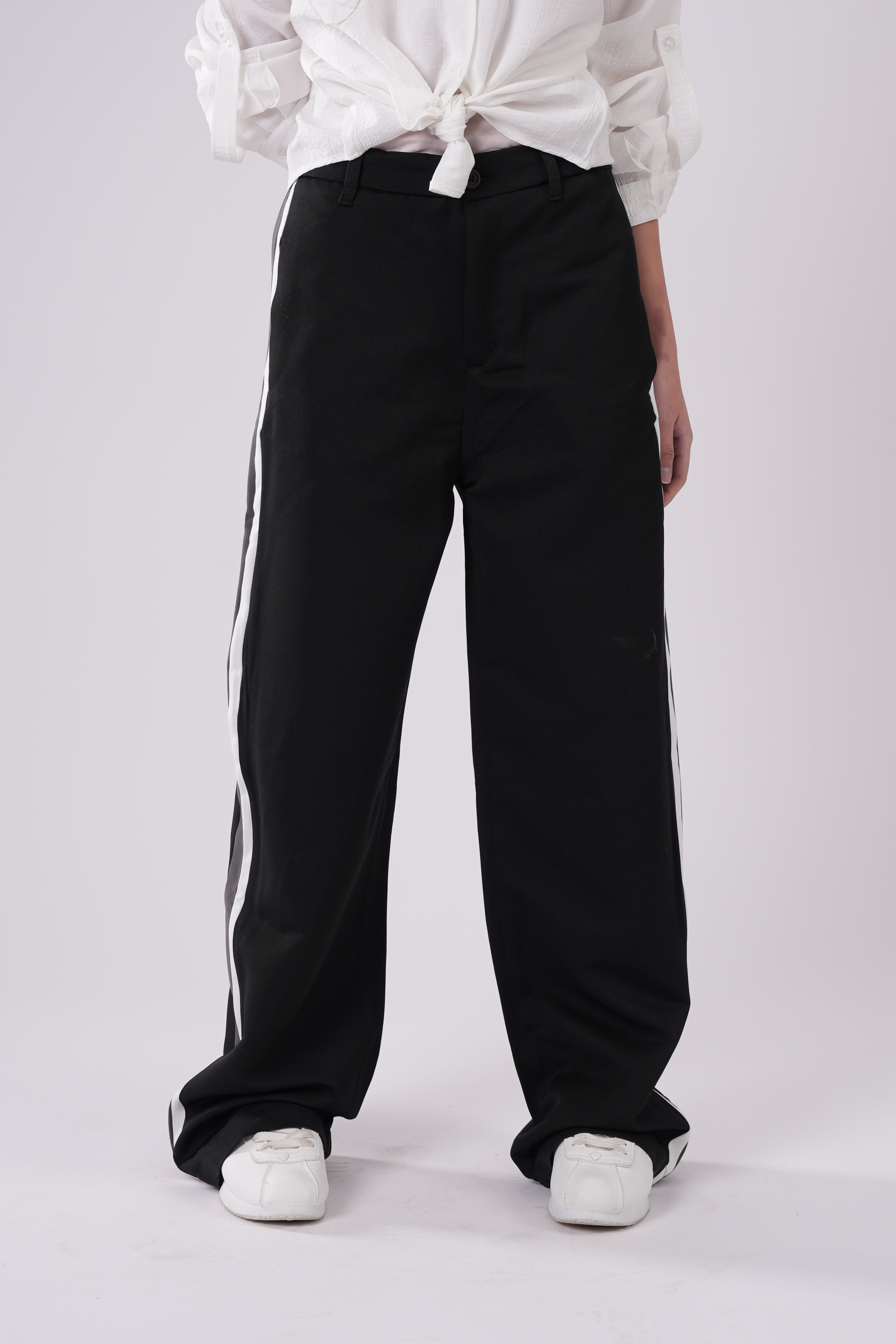Girls’ Wide-Leg Trousers with Side Stripe – Trendy High-Waisted Relaxed Fit Pants