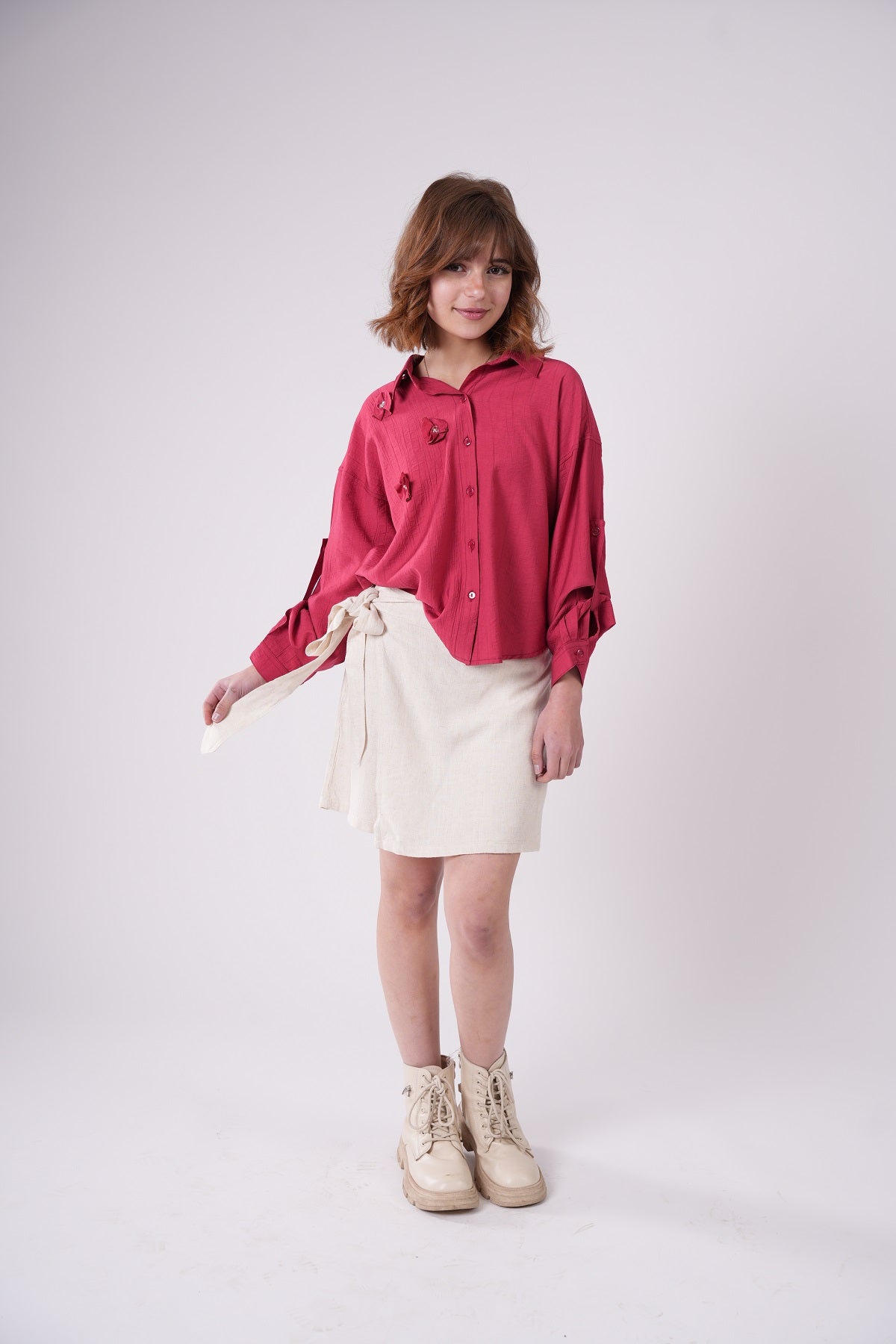 Girls’ Floral Appliqué Tie-Front Blouse