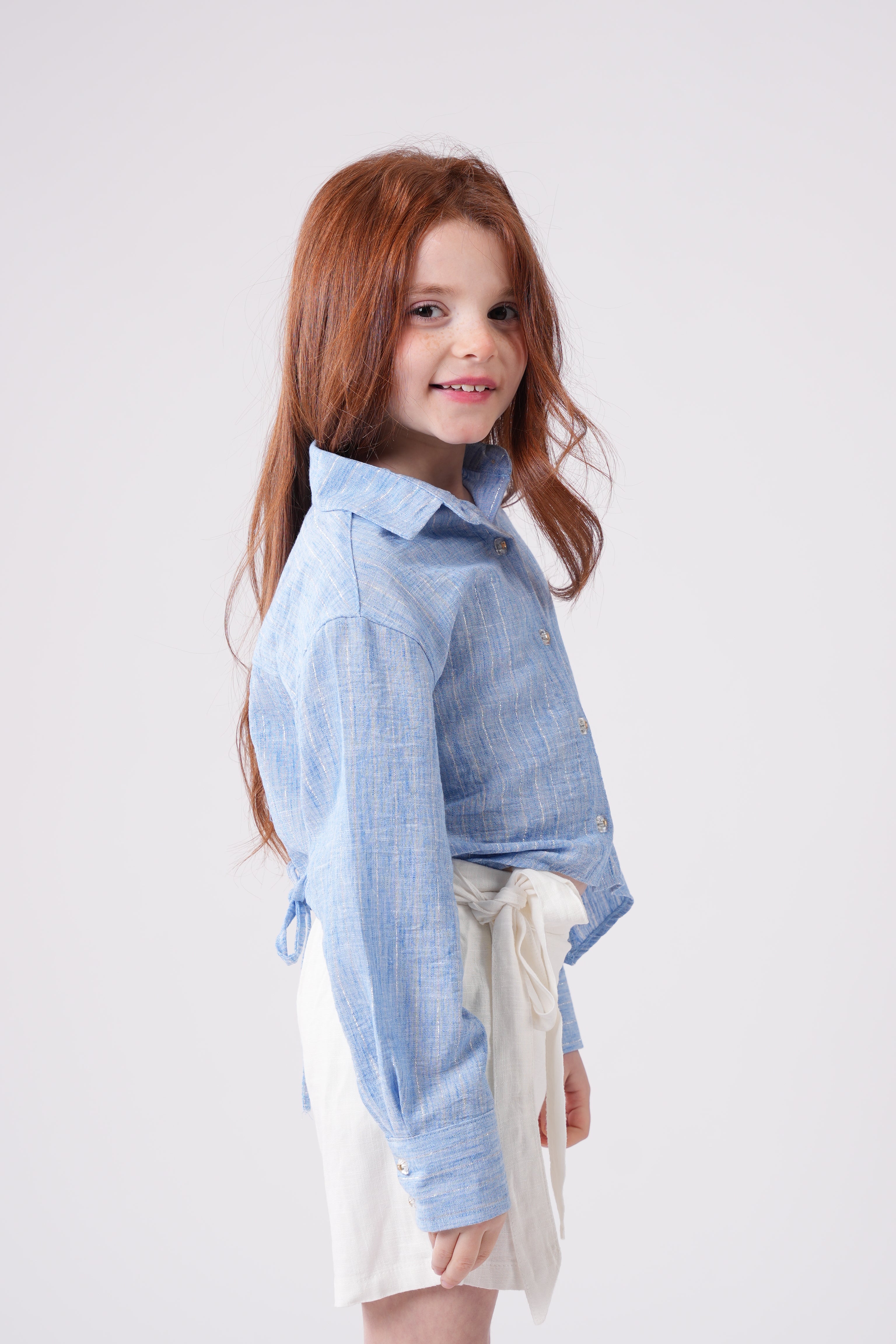 Girls’ Shimmer Button Down Shirt Long-Sleeve Lurex Striped Blouse