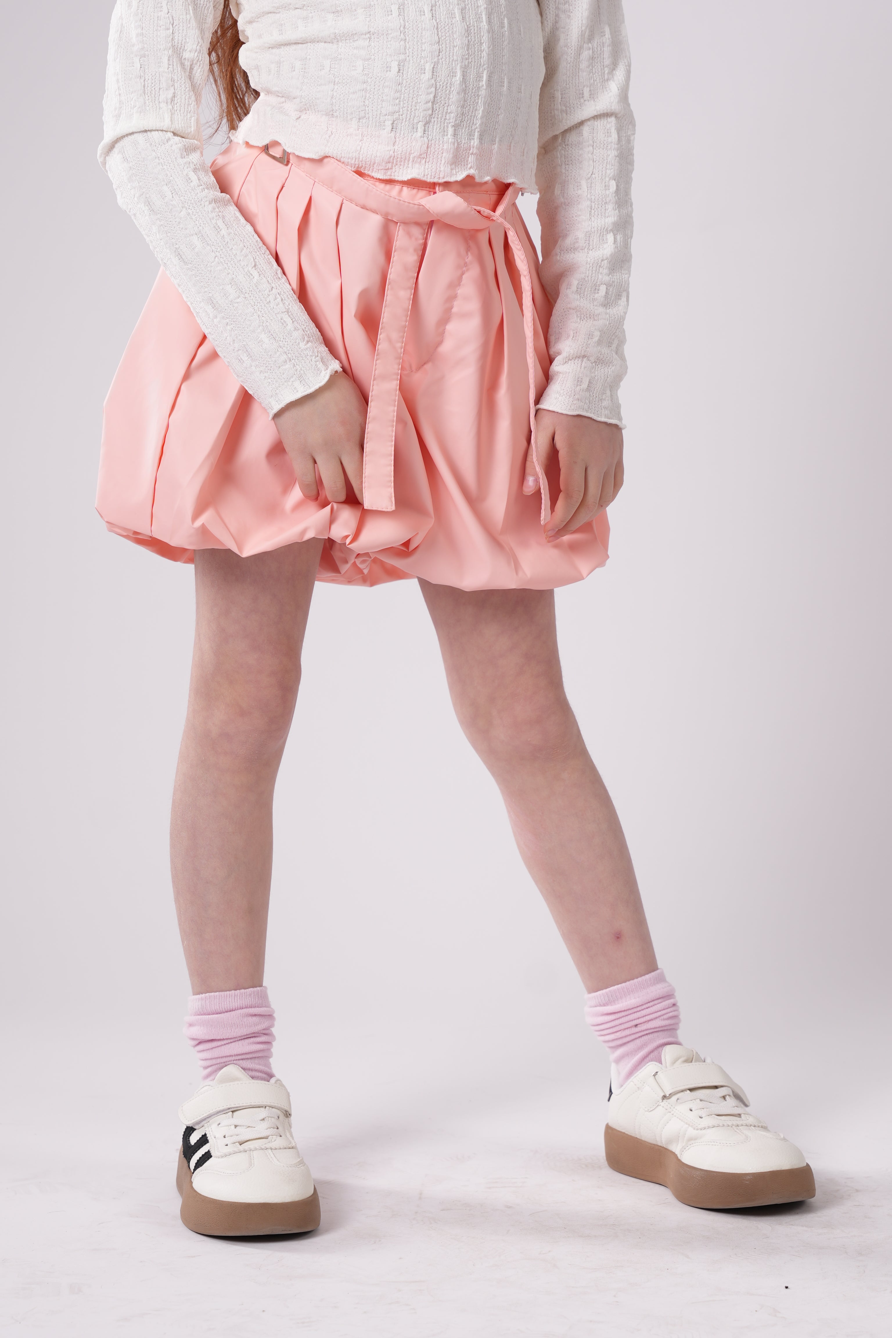 Girls’ Shorts – High-Waisted Pleated Shorts with Decorative Side Straps