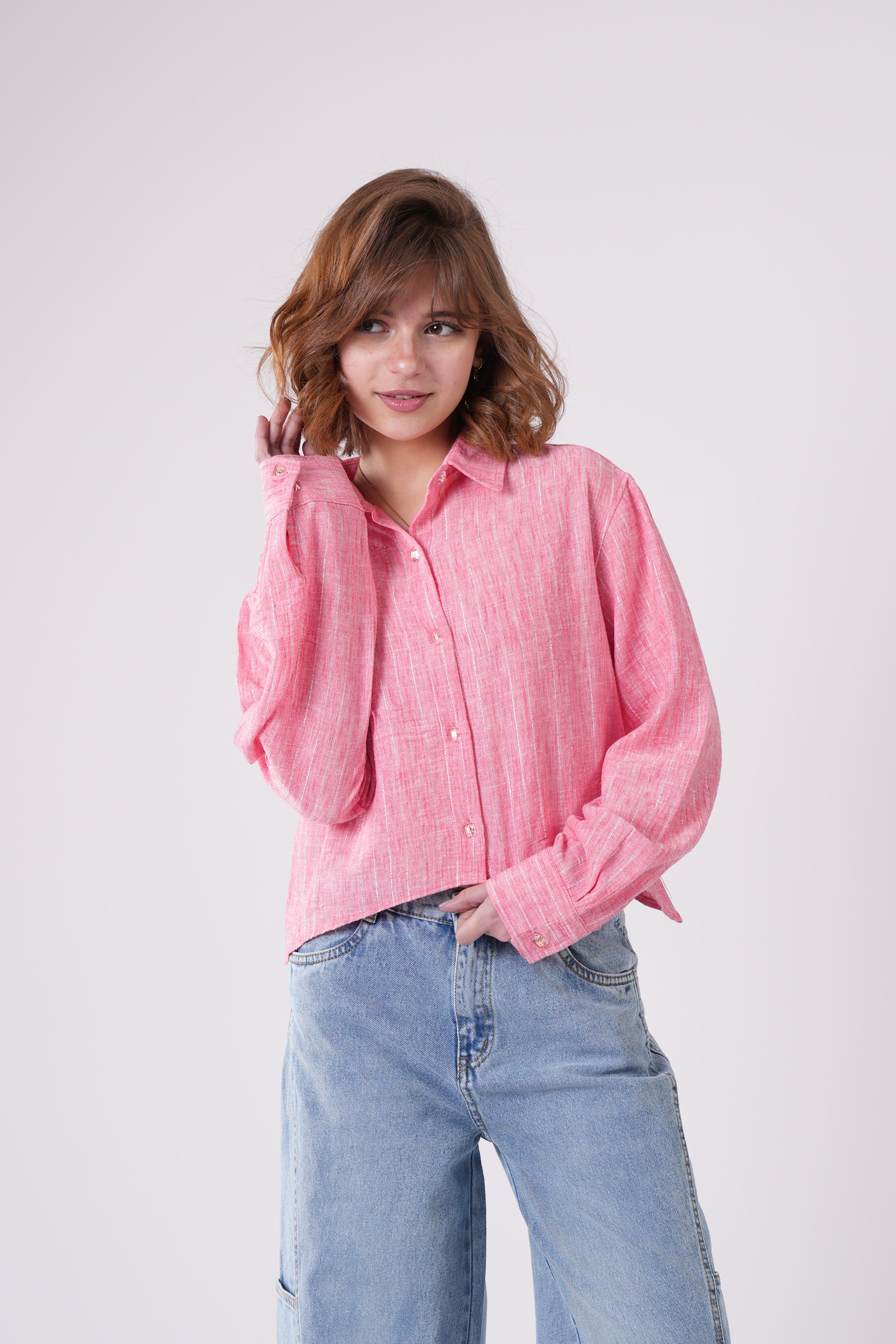 Girls’ Long-Sleeve Button Down Striped Shirt