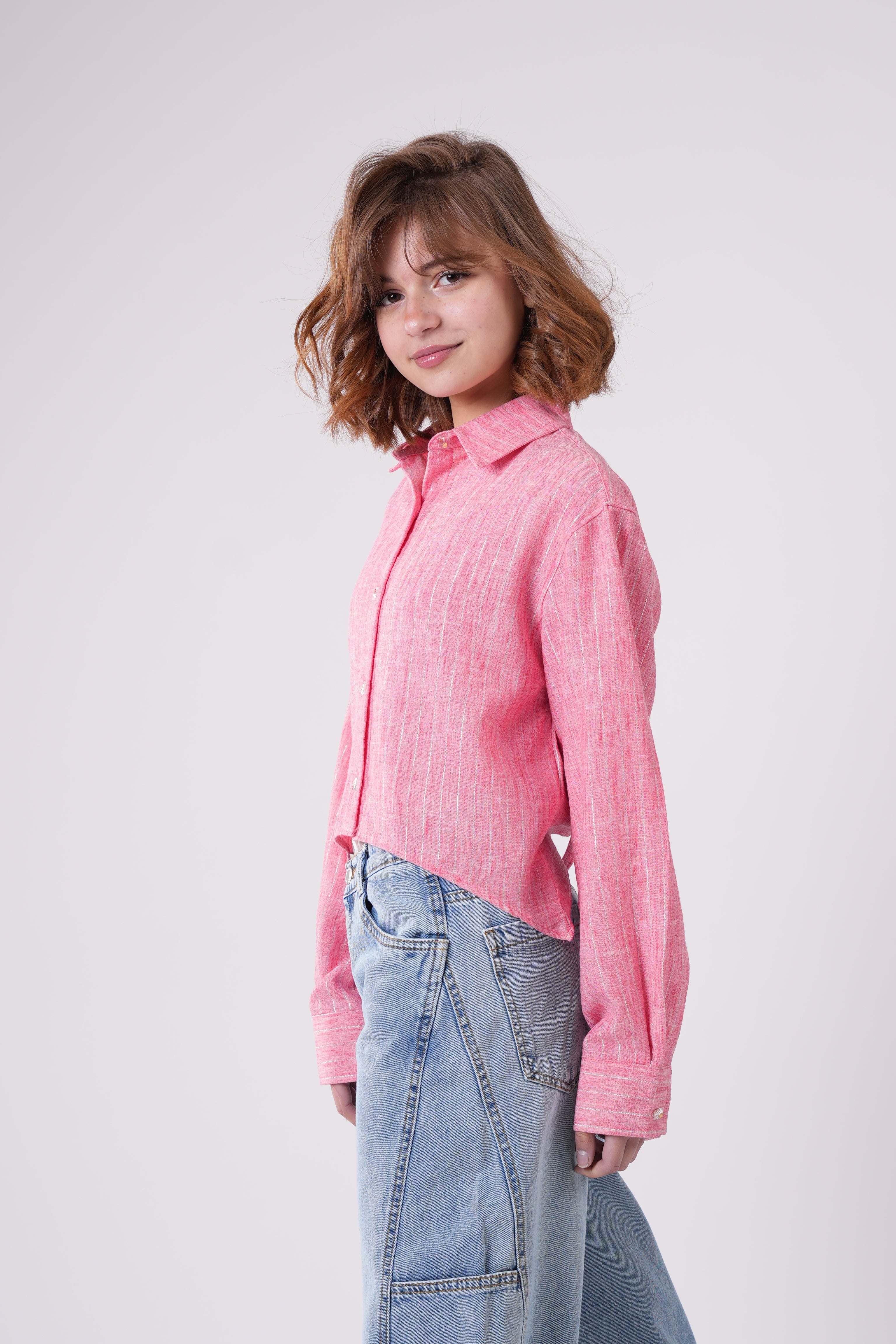 Girls’ Long-Sleeve Button Down Striped Shirt