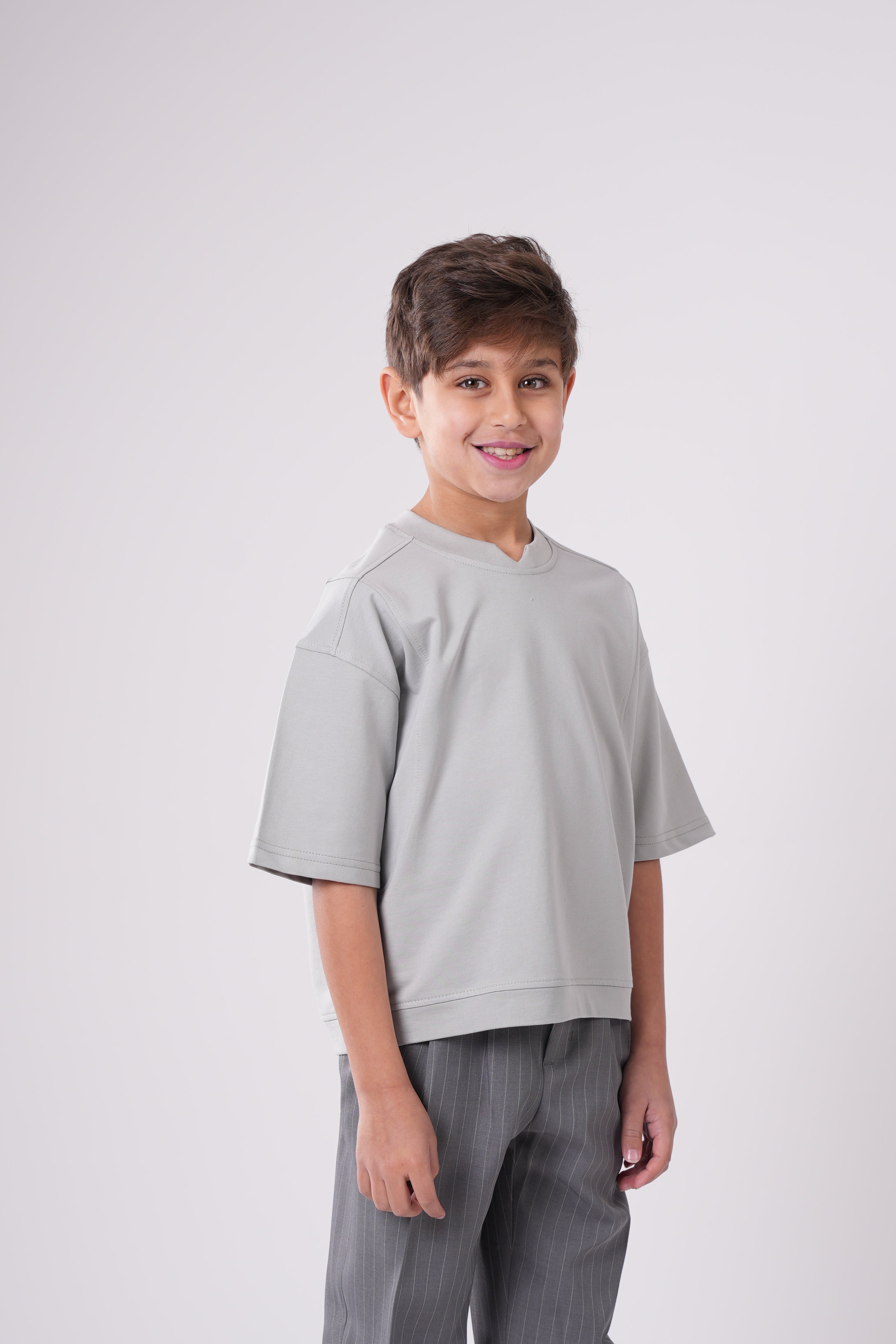 Boys’ Oversized Paneled Tee – Relaxed Fit Cotton T-Shirt with Sculpted Seam Detail