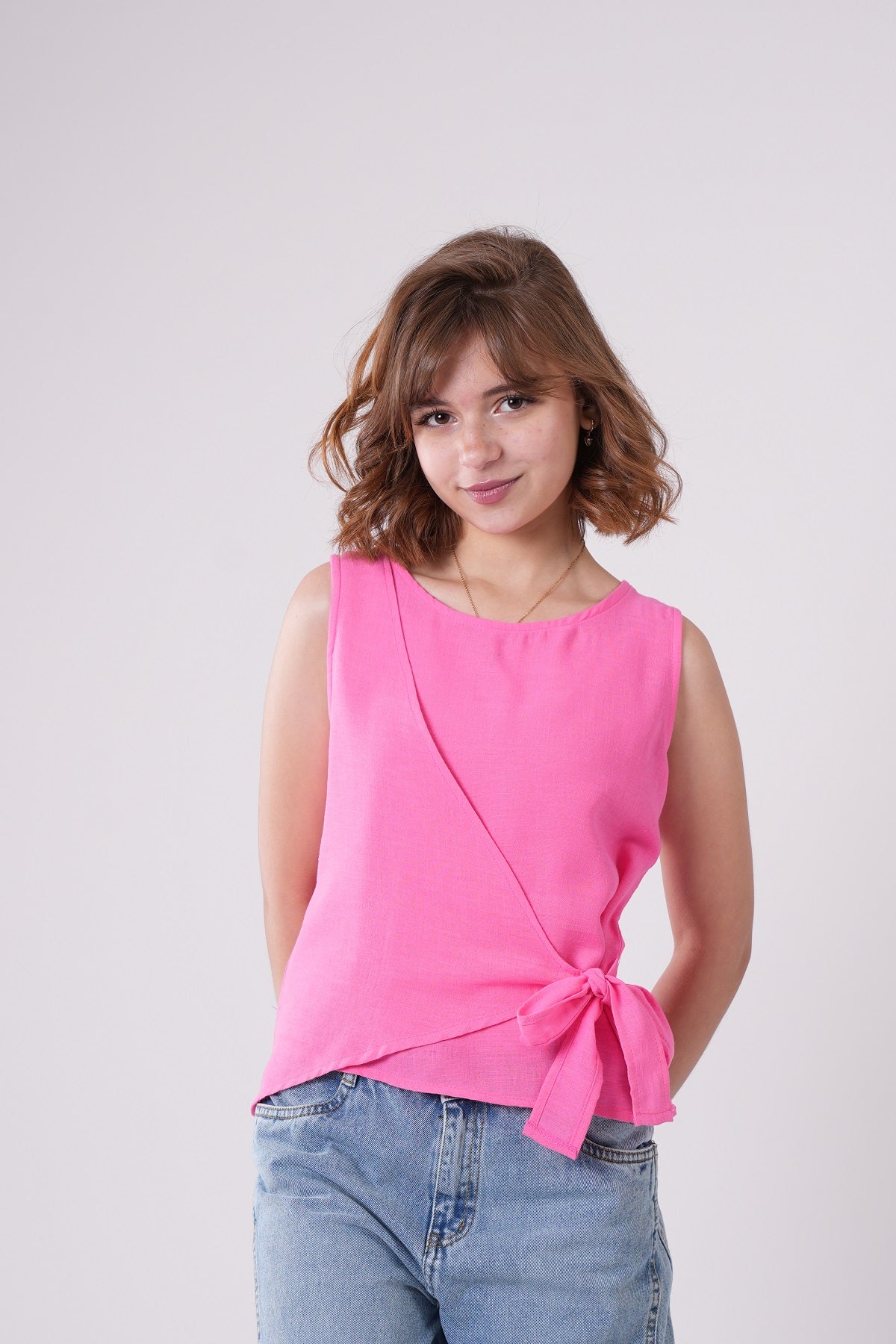 Girls’ Sleeveless Wrap Top with Side Bow