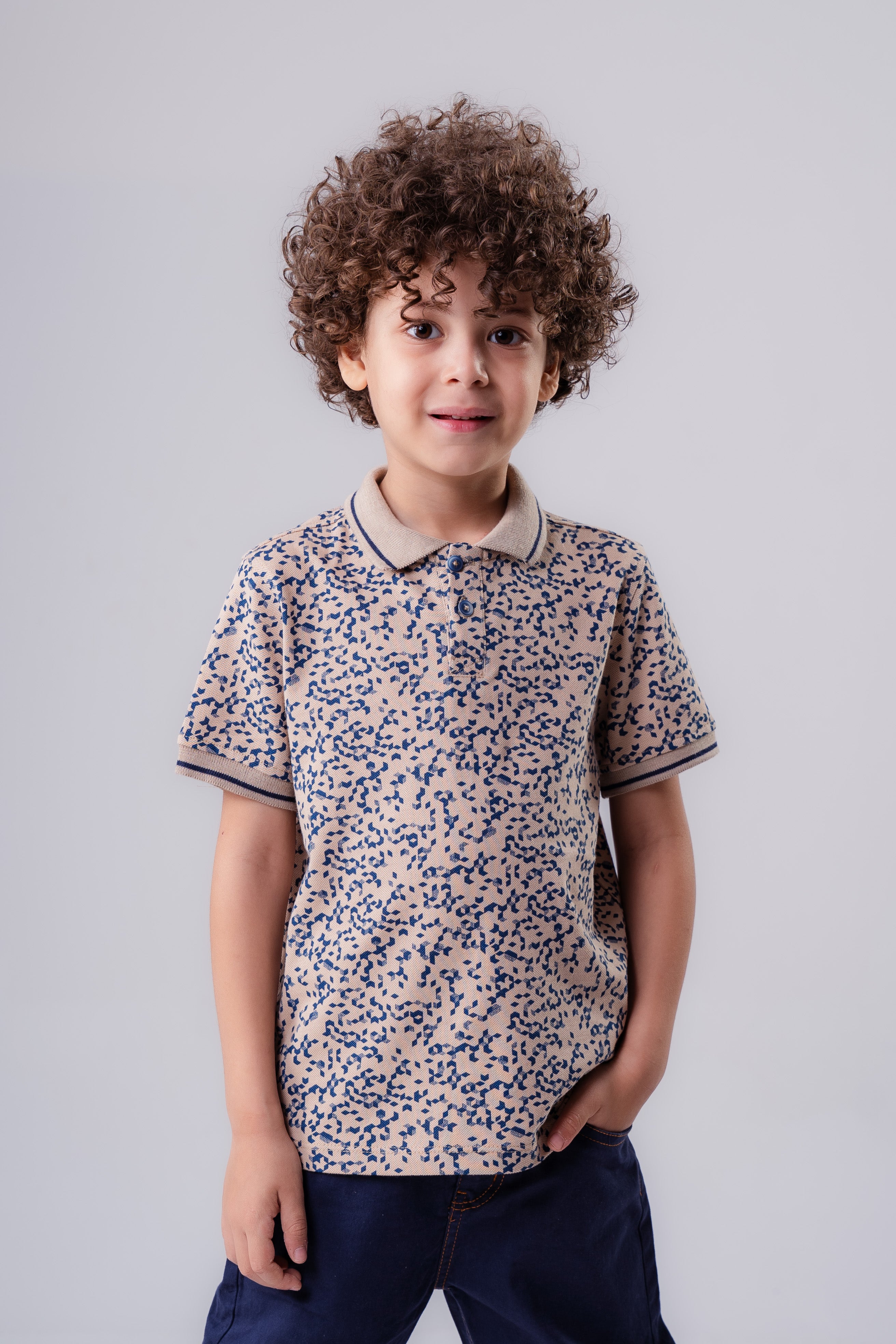 Boys’ Abstract Print Polo with Contrast