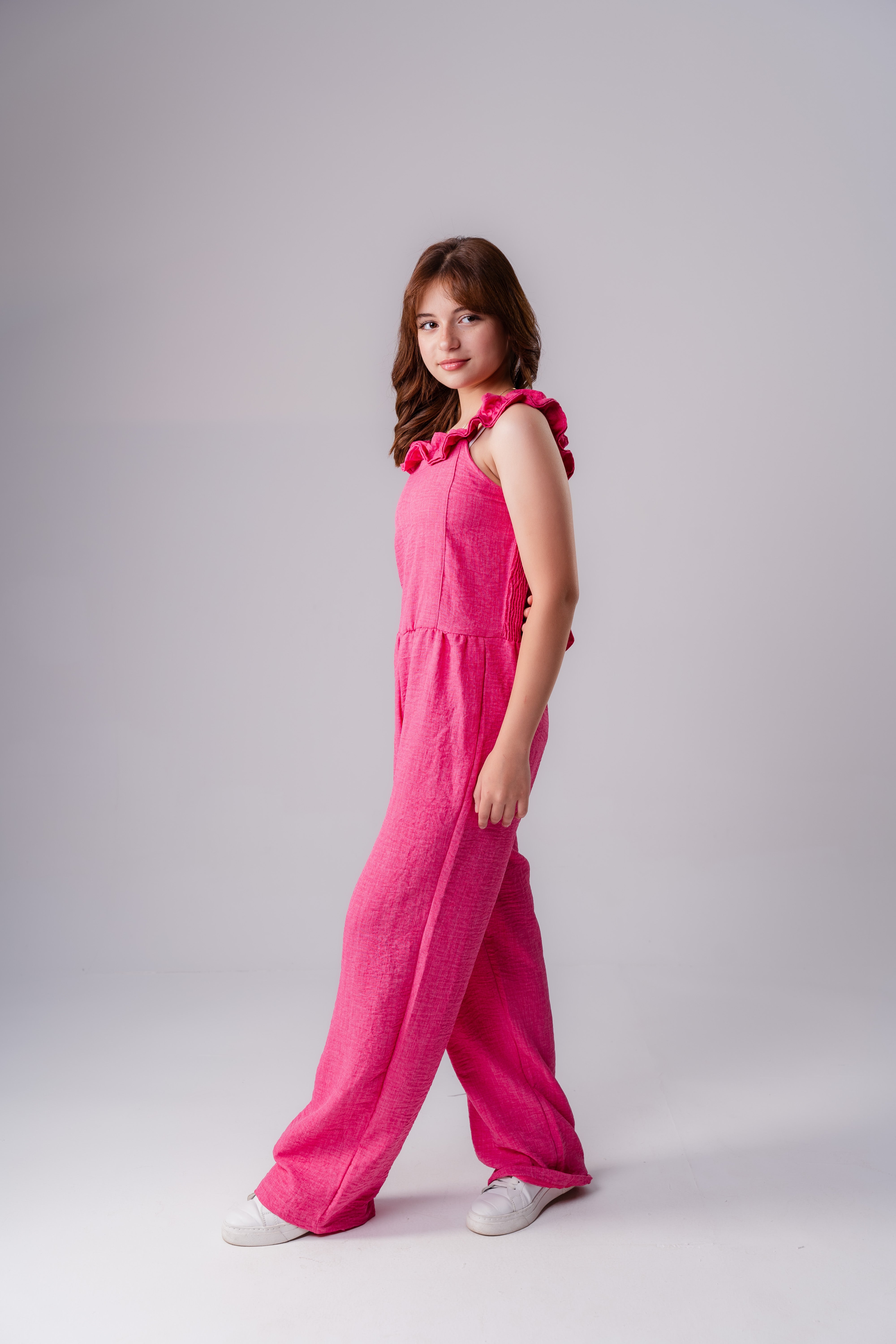 Girls Ruffle Open Neck Jumpsuit