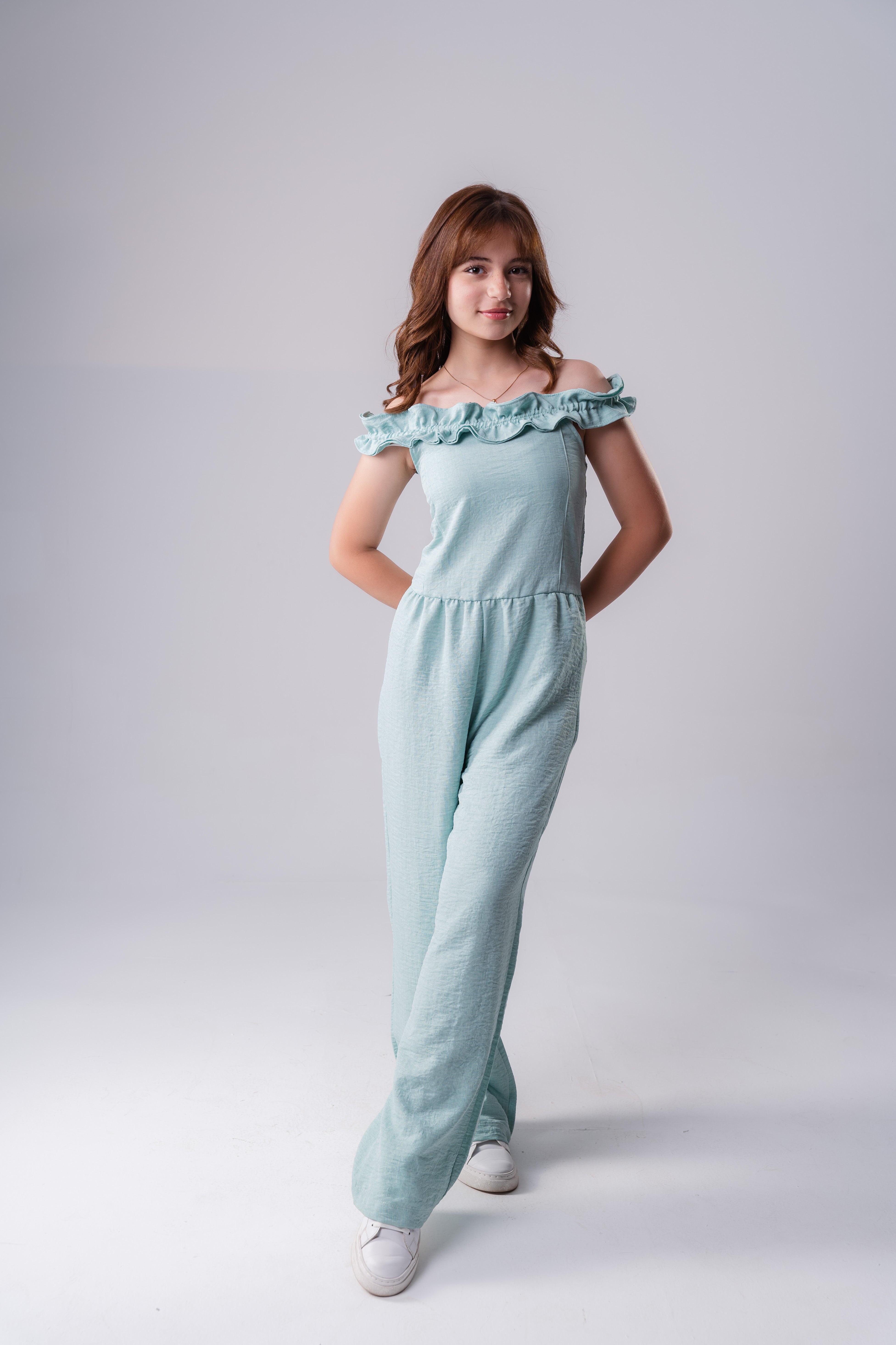 Girls Ruffle Open Neck Jumpsuit