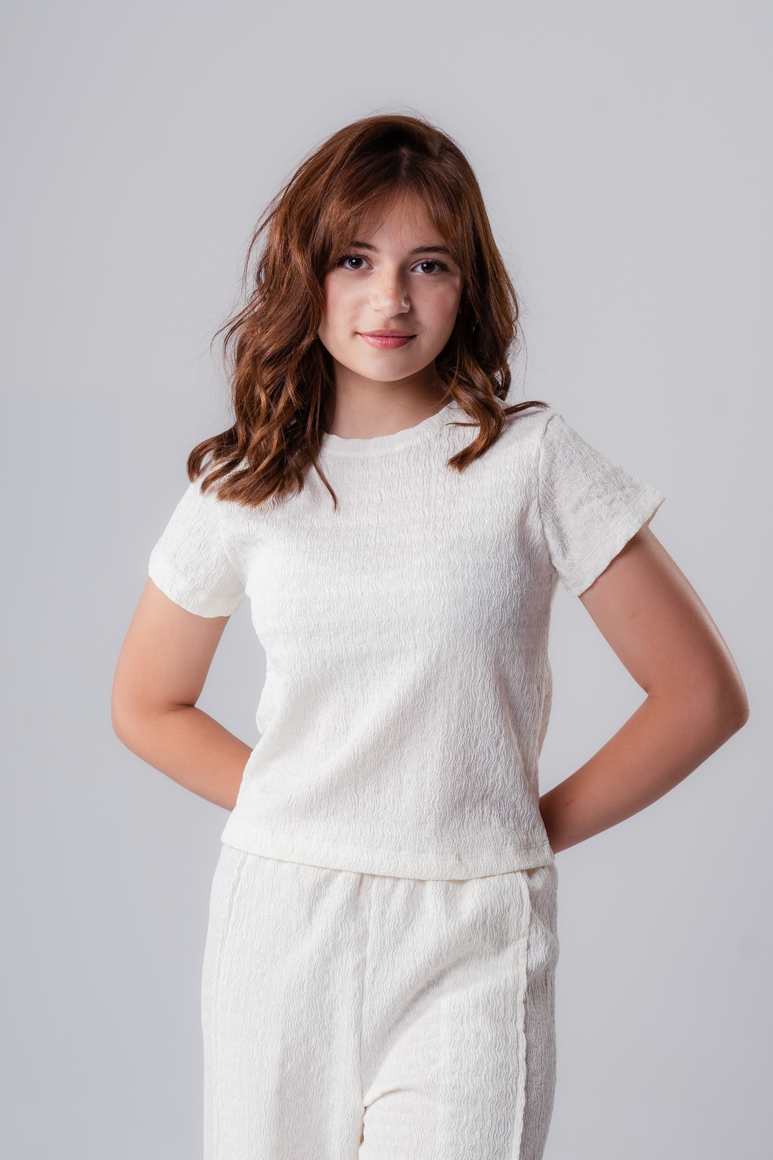 Girls Plain Crepe Top with Round Neck and Short Sleeves