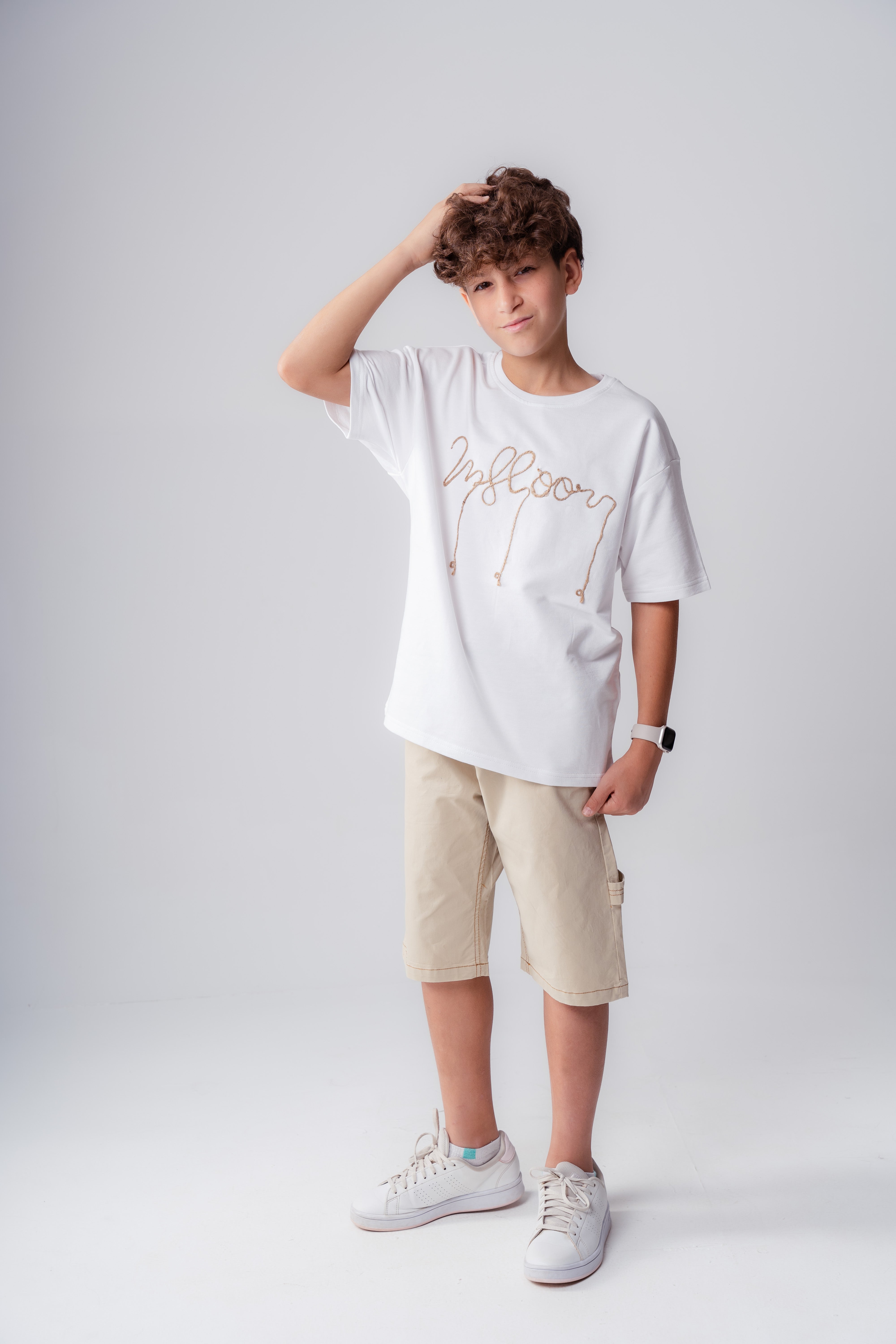 Boys’ T-SHIRT Short-Sleeve Cotton T-Shirt with Embroidered Script