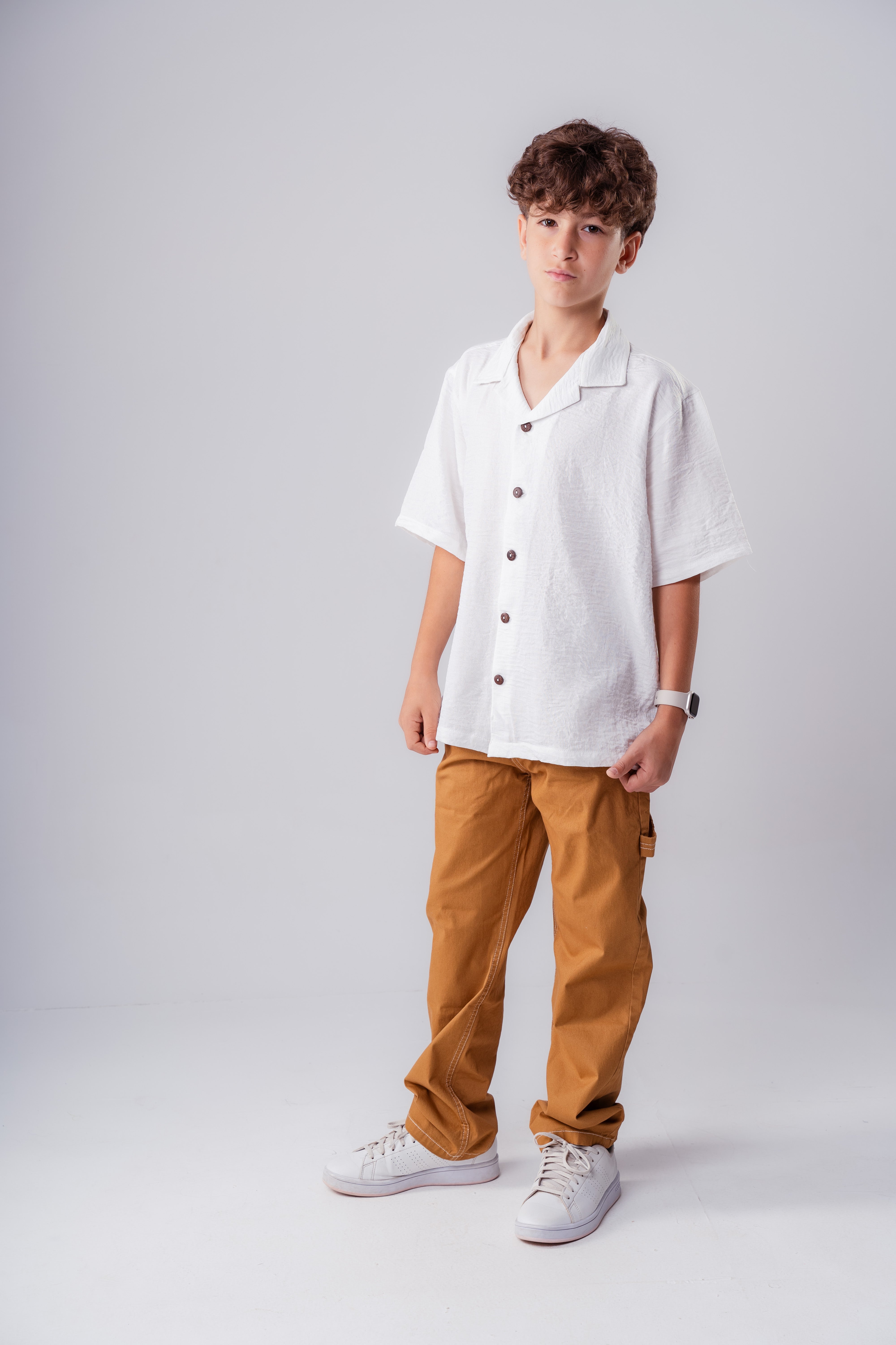 Boys’ Linen-Look Shirt – Short-Sleeve Button-Down with Cuban Collar