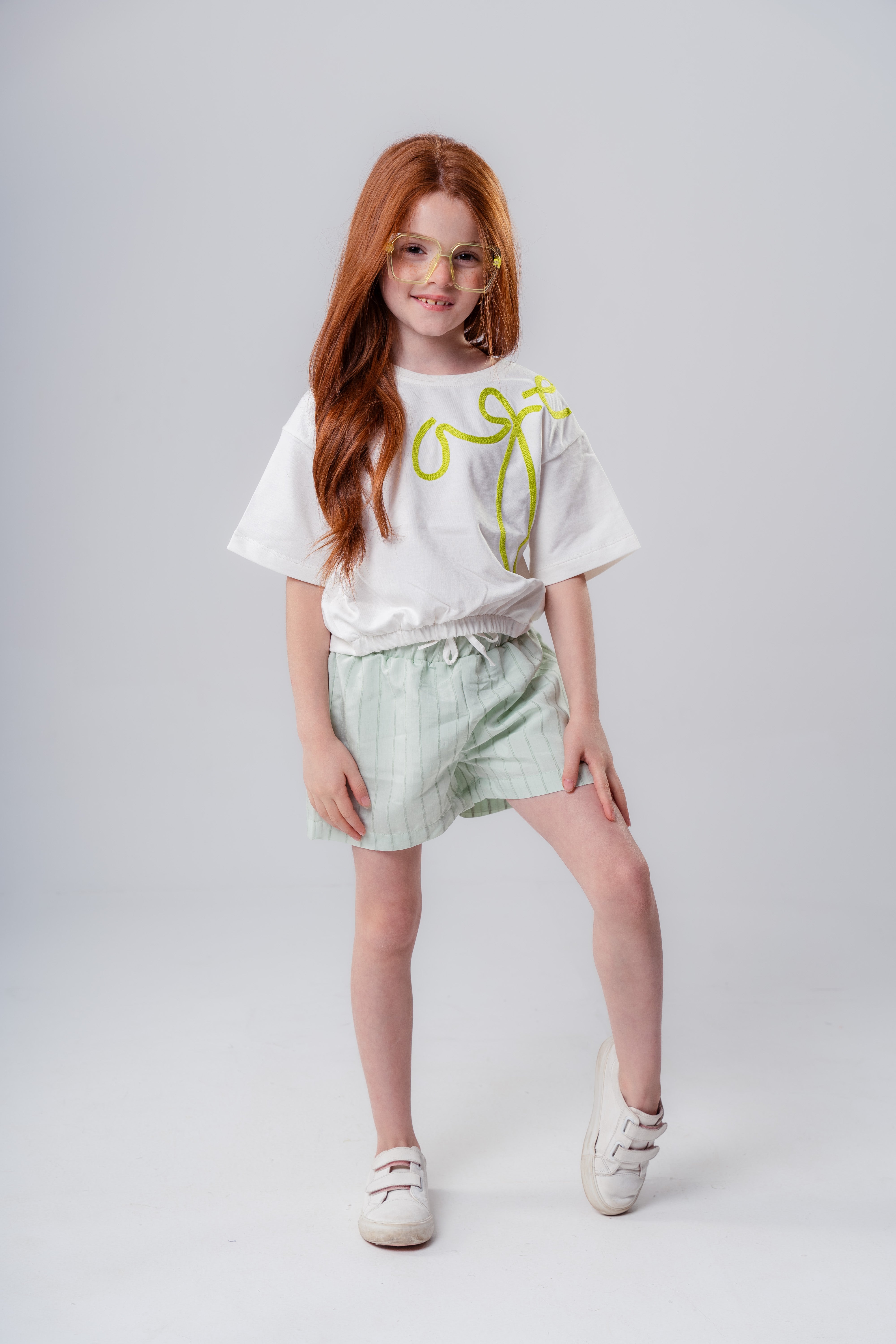 Girls' Short-Sleeve-Style Tee with Orange Embroidered Detail