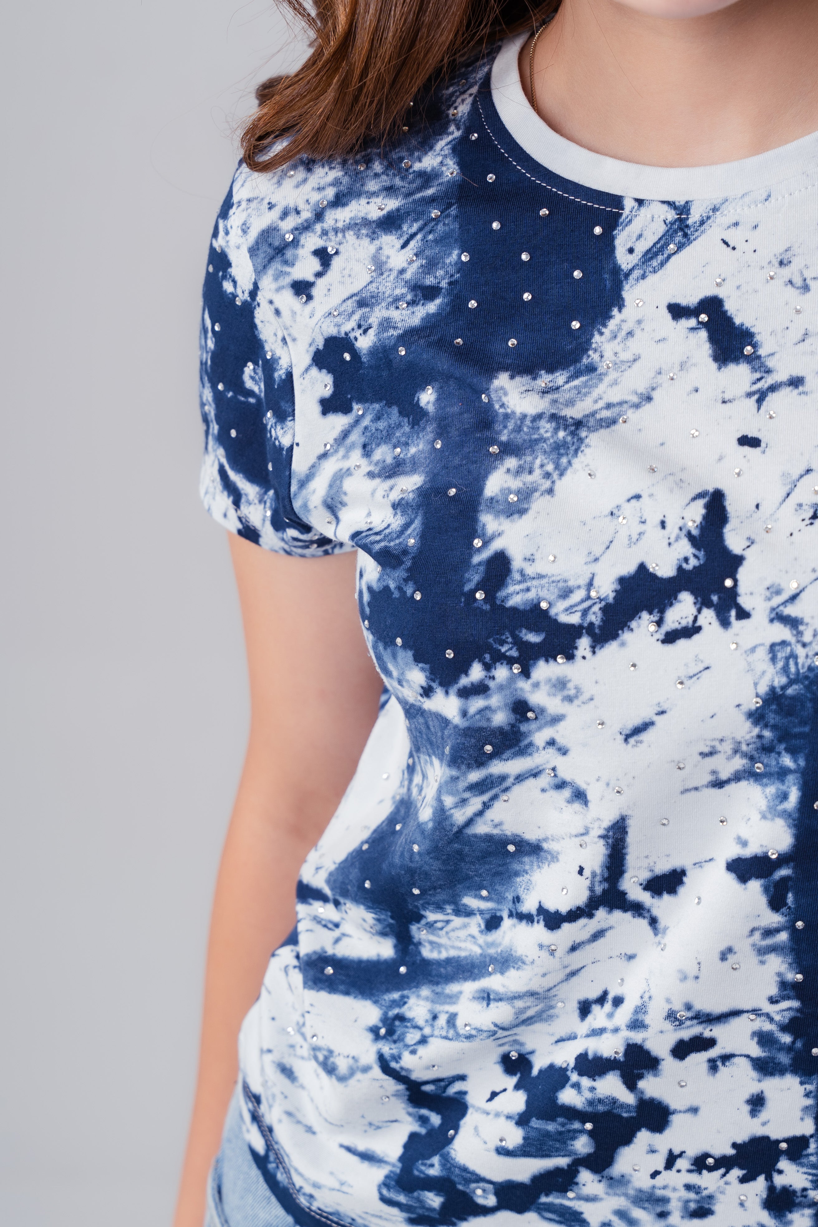 Girls' Lilac Rhinestone Studded Short-Sleeve Top