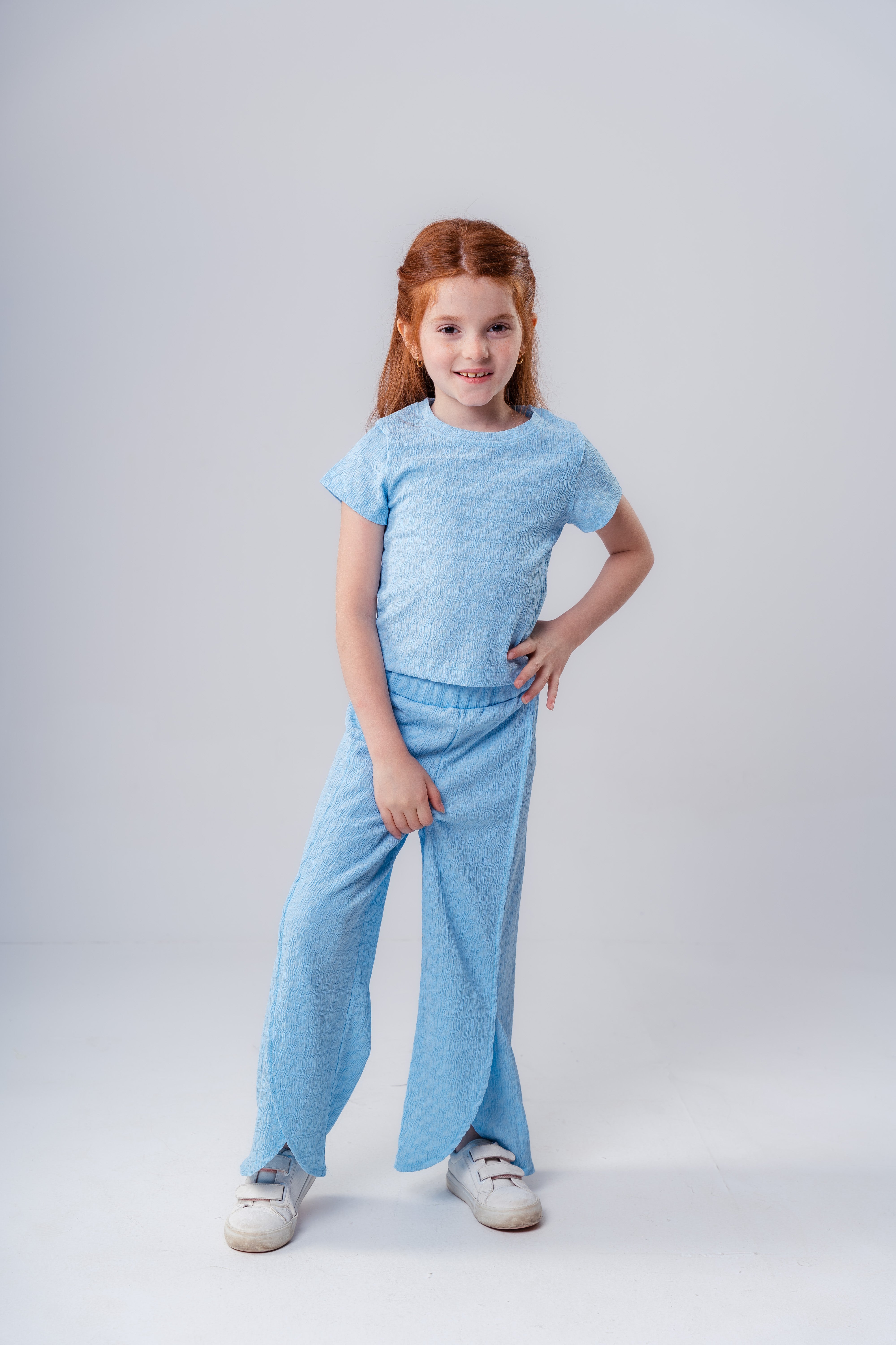 Girls Plain Crepe Top with Round Neck and Short Sleeves