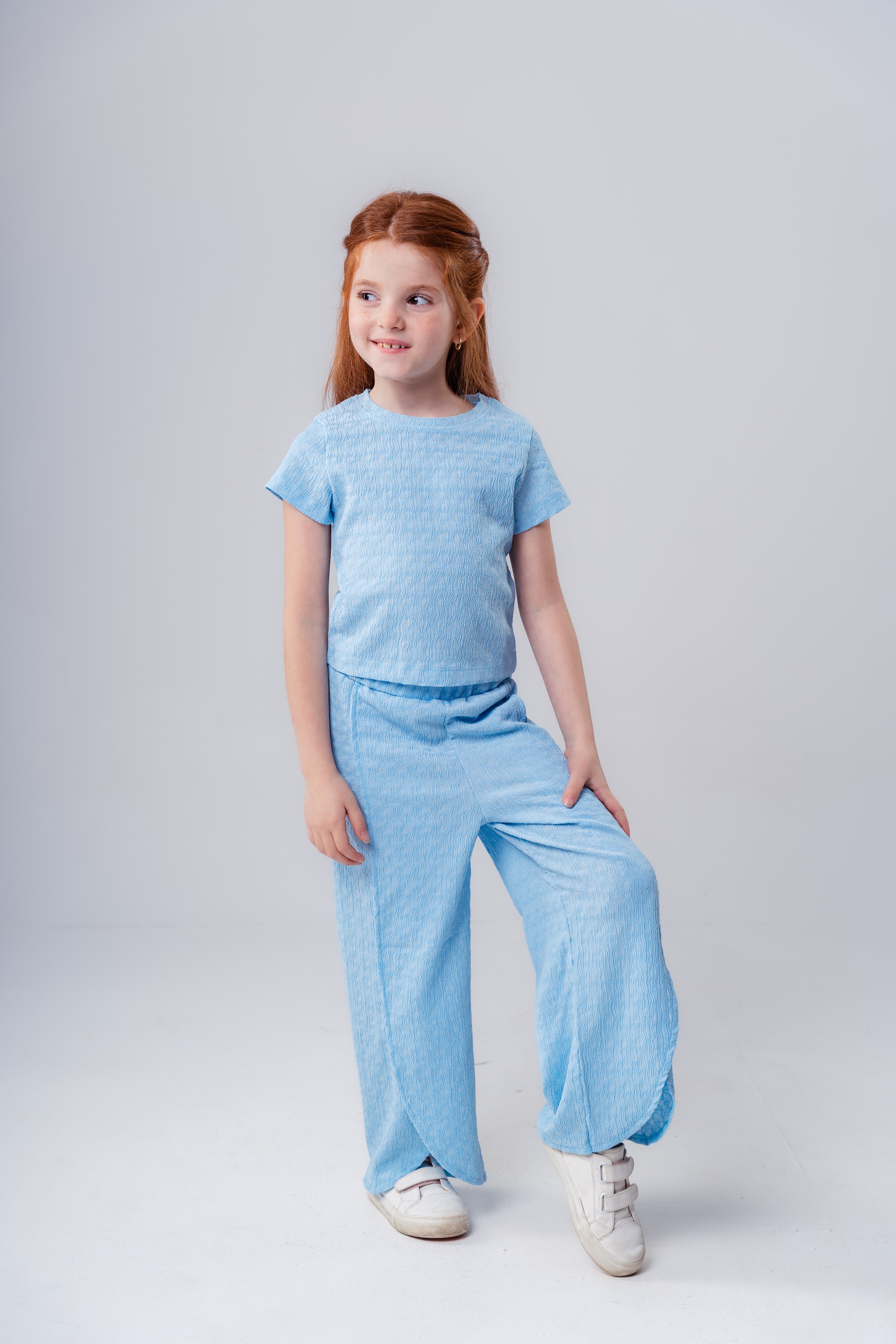 Girls Plain Crepe Top with Round Neck and Short Sleeves