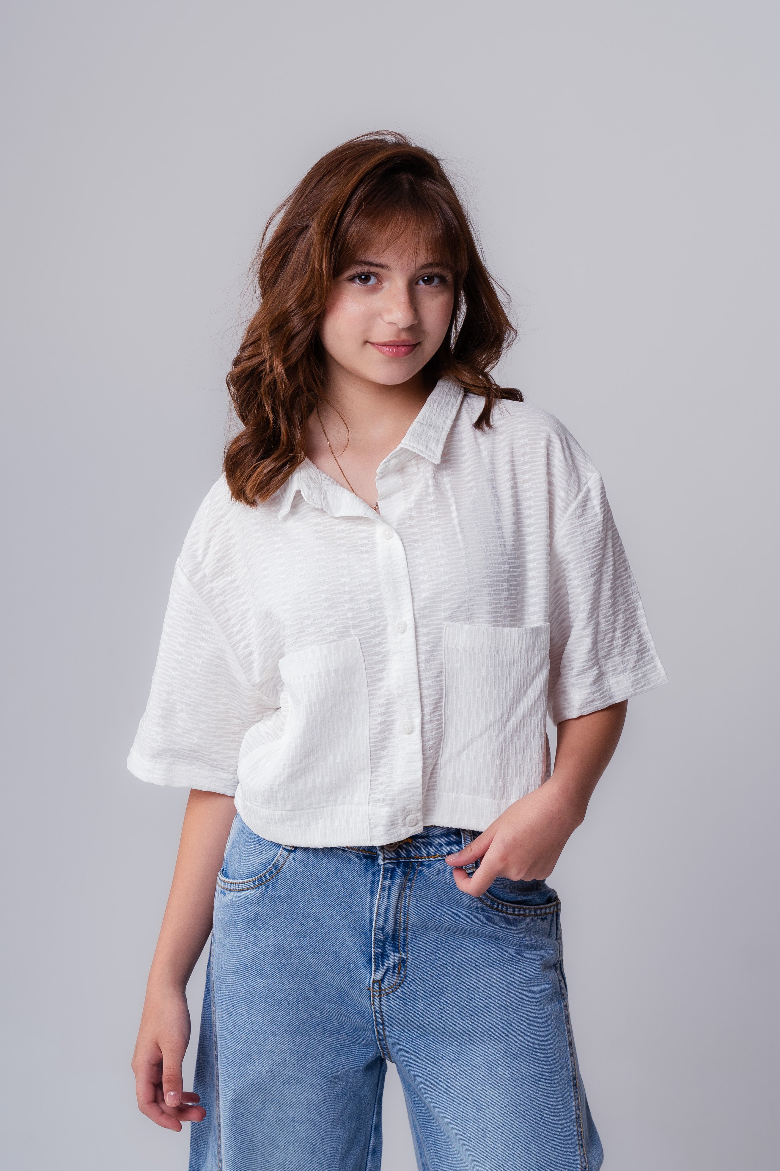 Girls Short Sleeve Textured Shirt