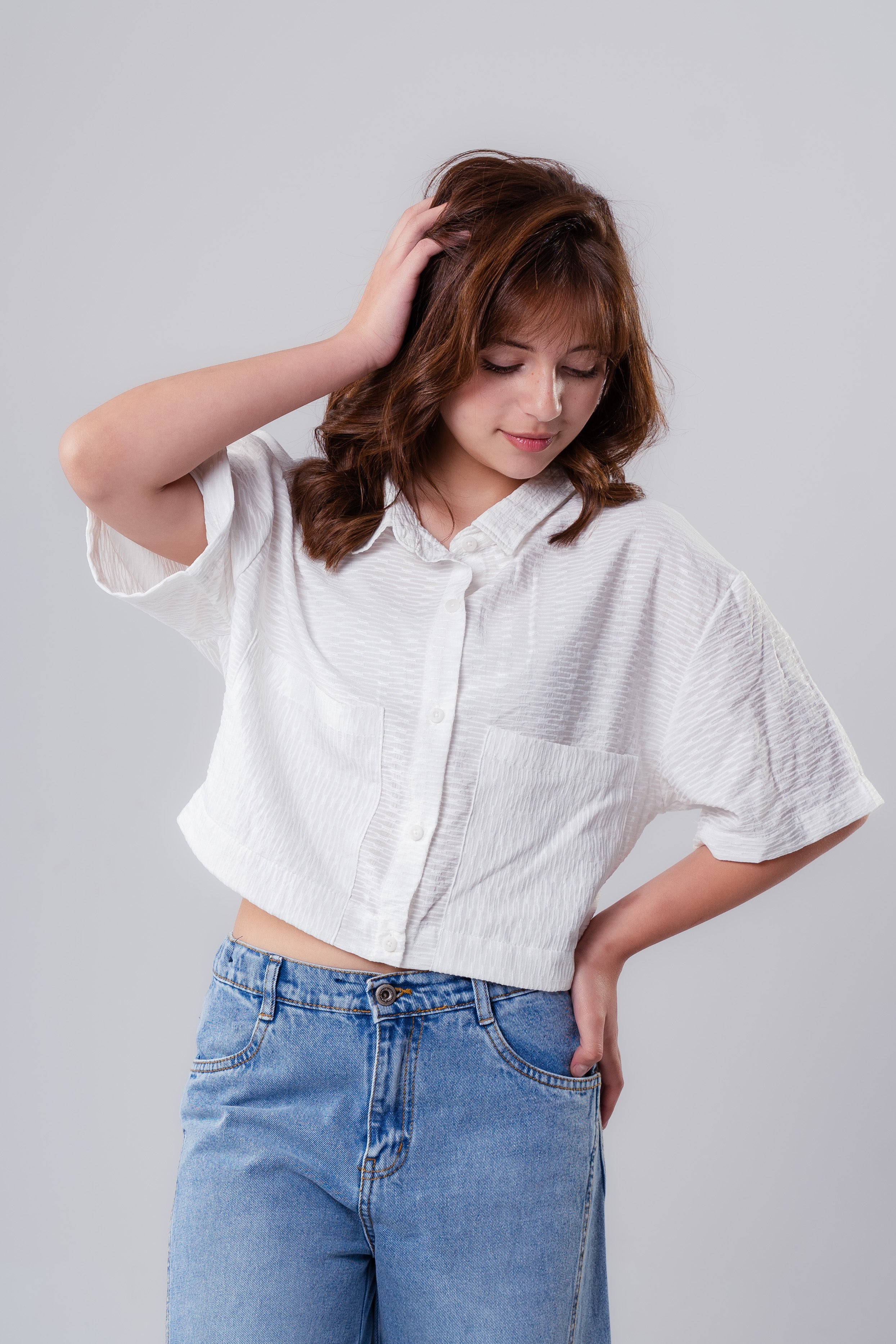 Girls Short Sleeve Textured Shirt