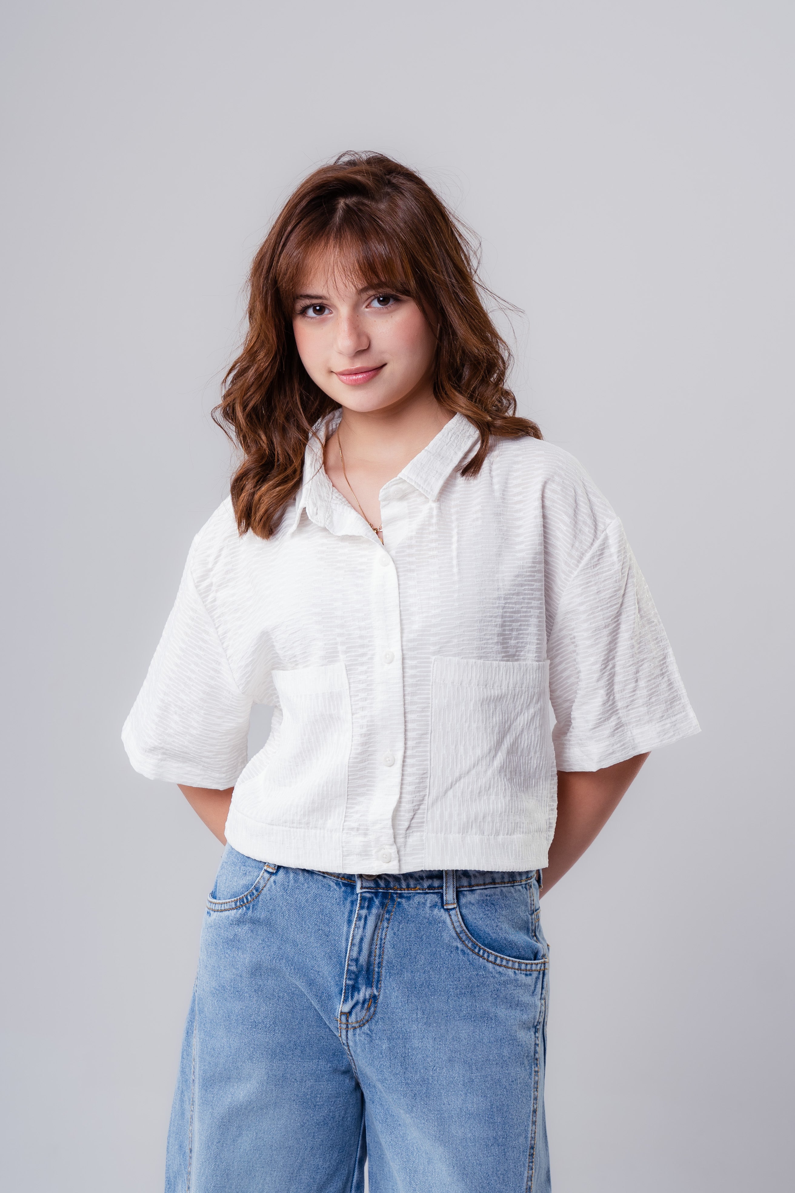 Girls Short Sleeve Textured Shirt