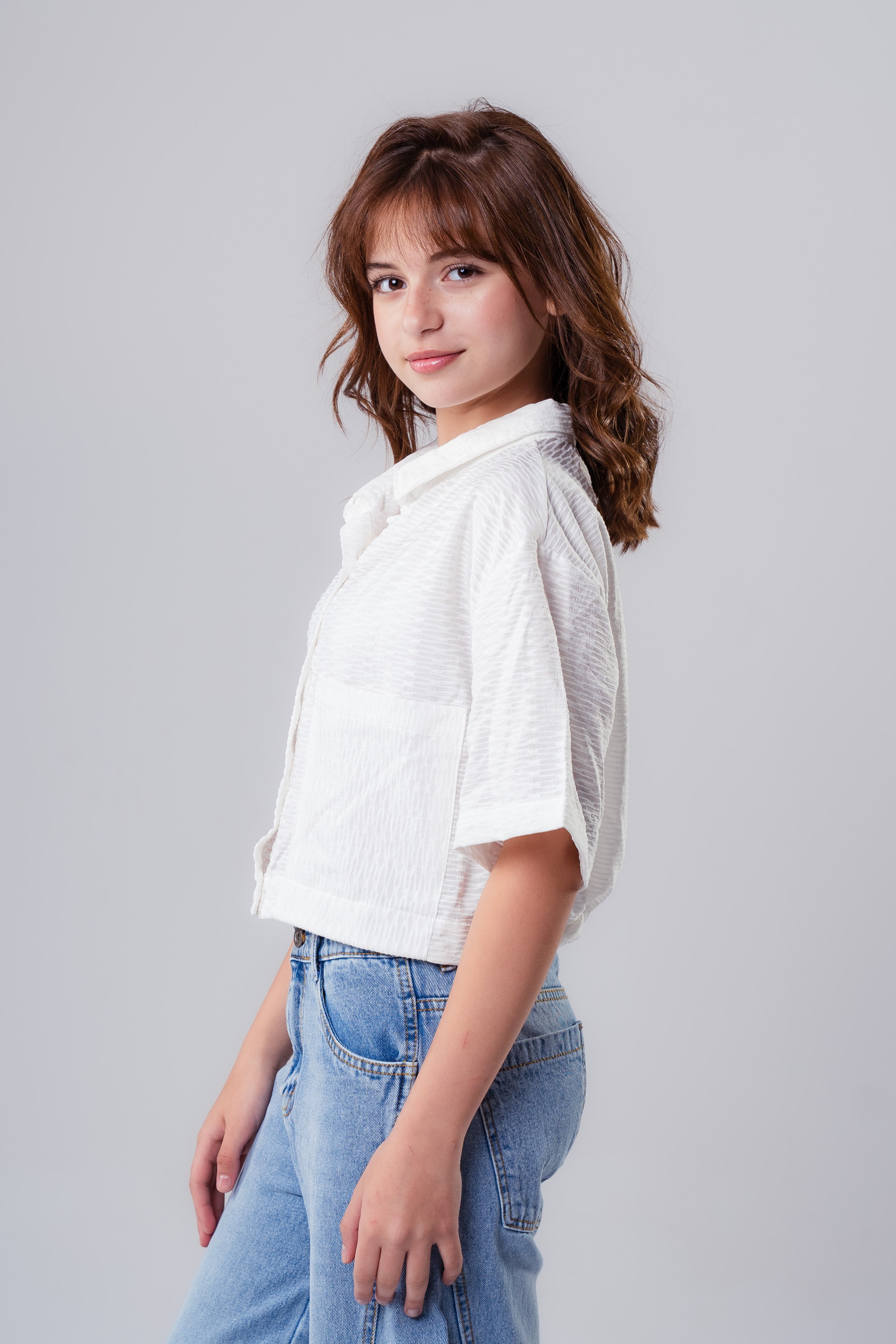 Girls Short Sleeve Textured Shirt