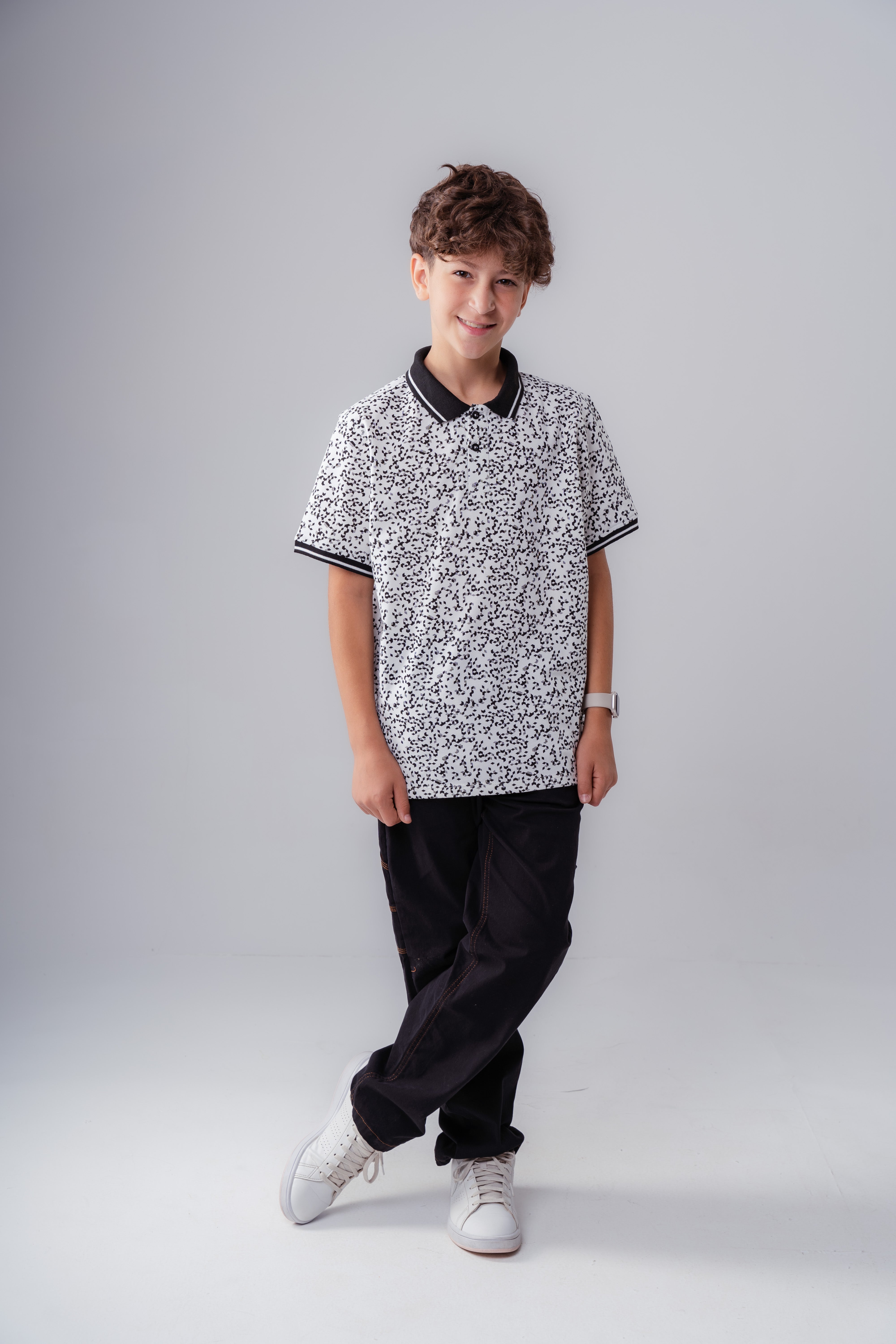 Boys’ Abstract Print Polo with Contrast