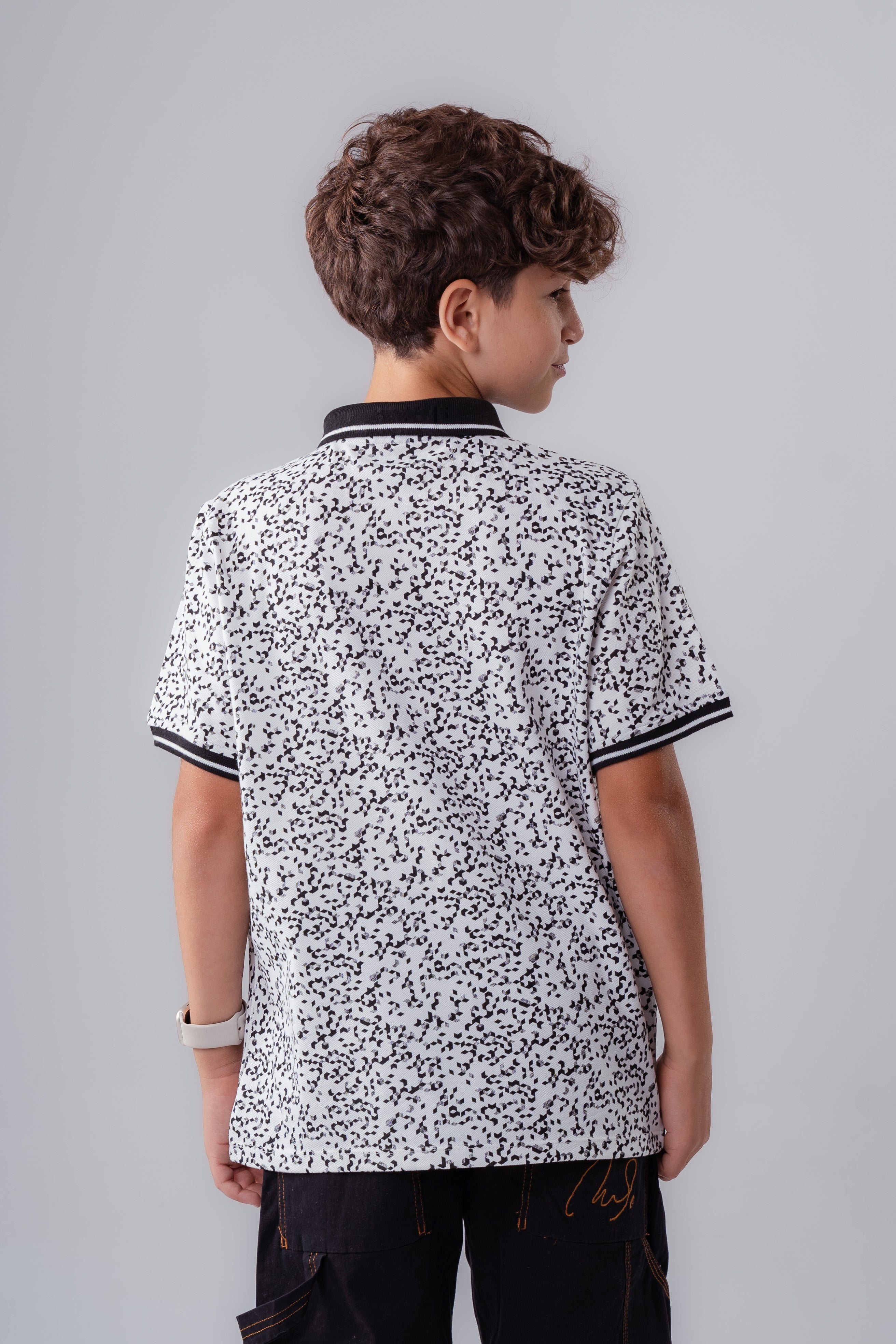 Boys’ Abstract Print Polo with Contrast