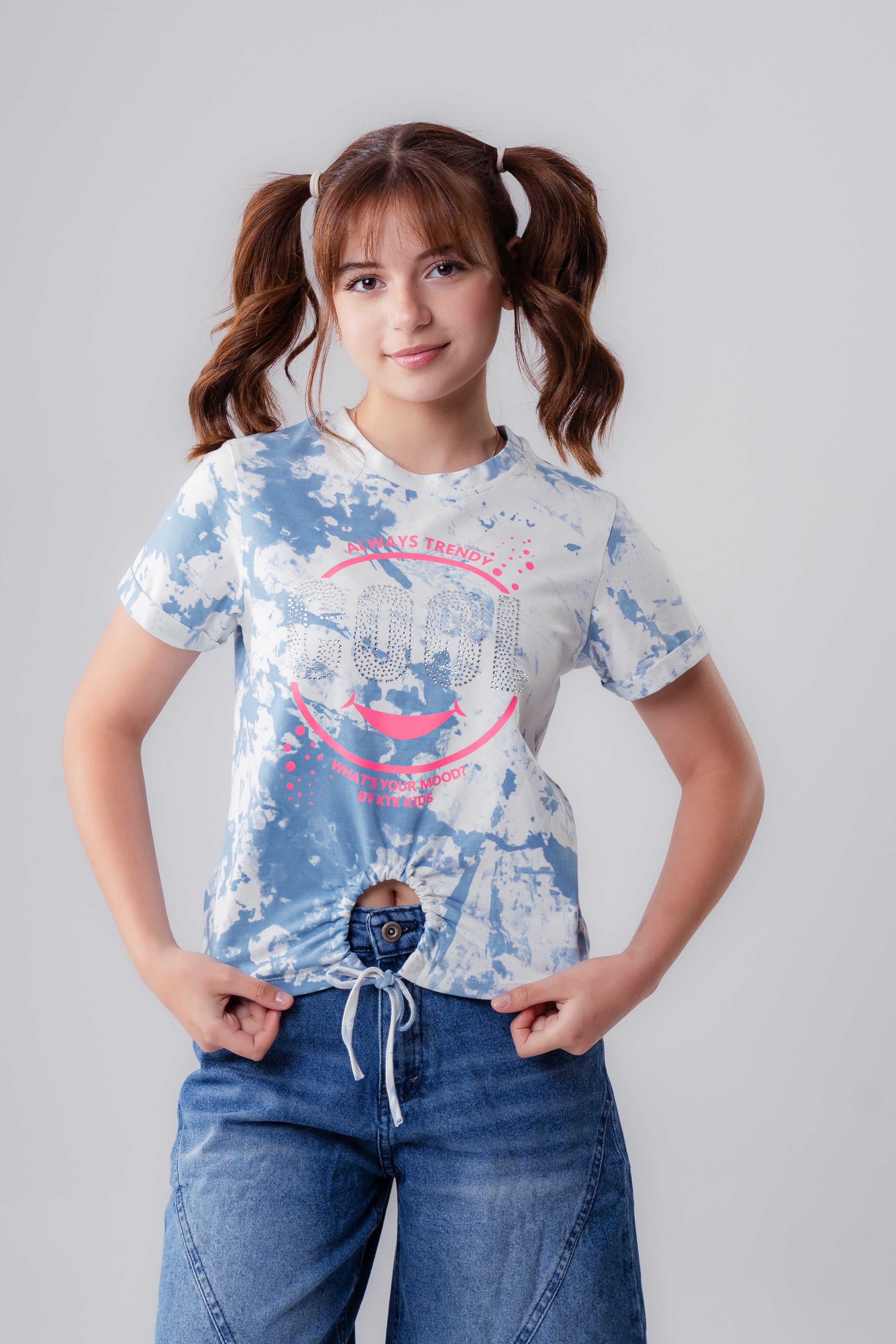 Tie-Dye Cinch-Front Graphic T-Shirt