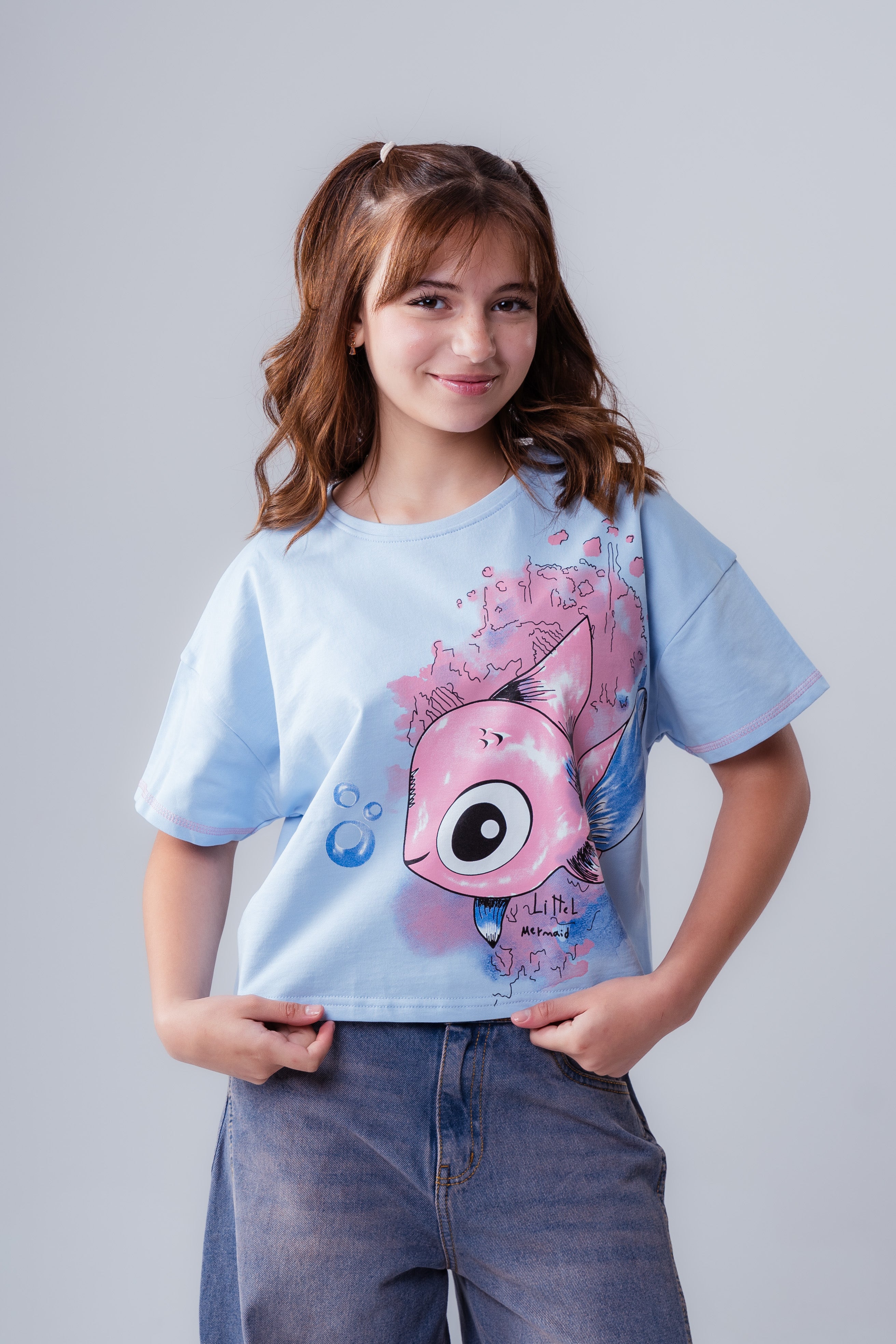 Crew Neck Short Sleeve Printed Girl T-Shirt