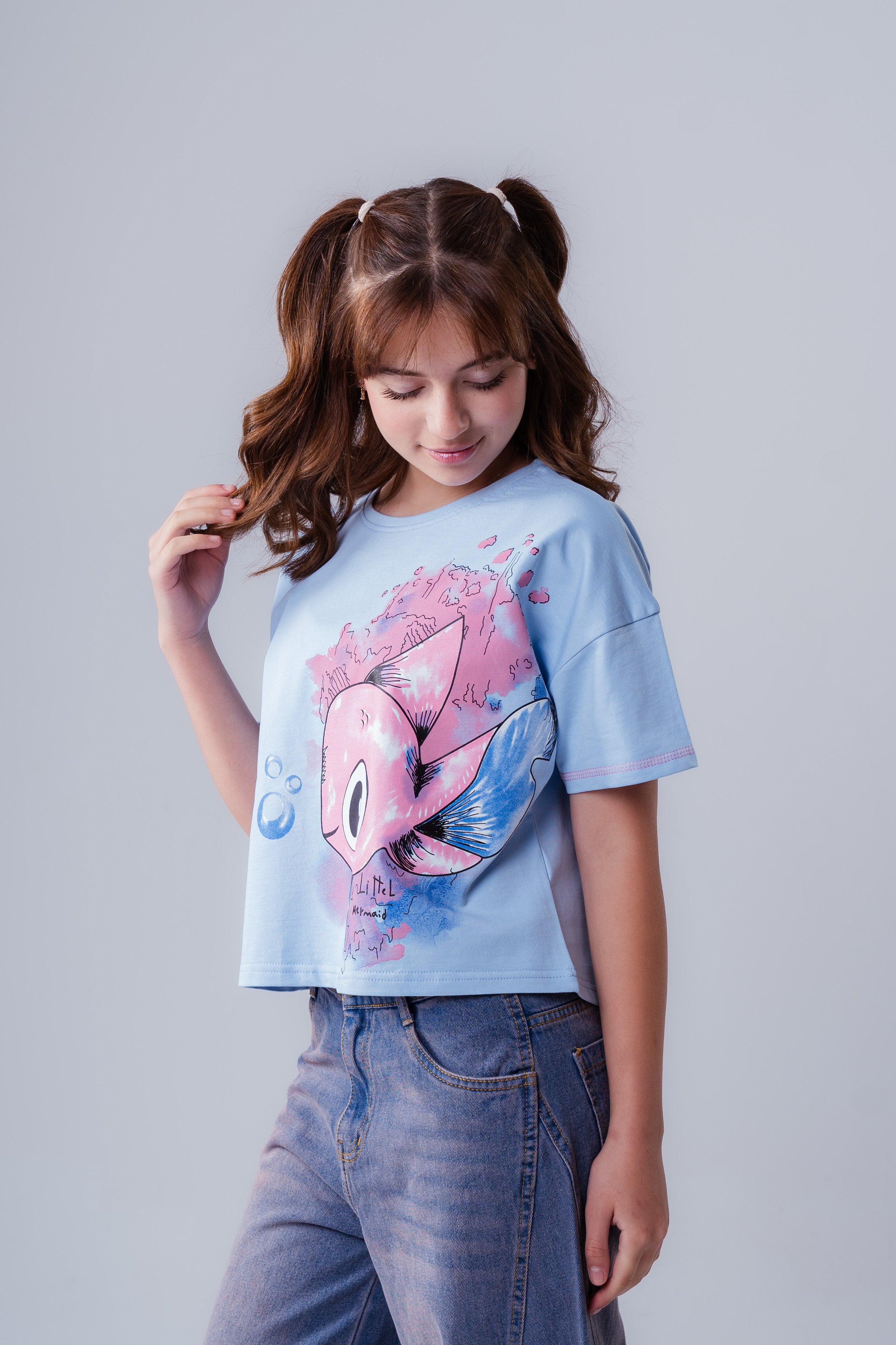 Crew Neck Short Sleeve Printed Girl T-Shirt