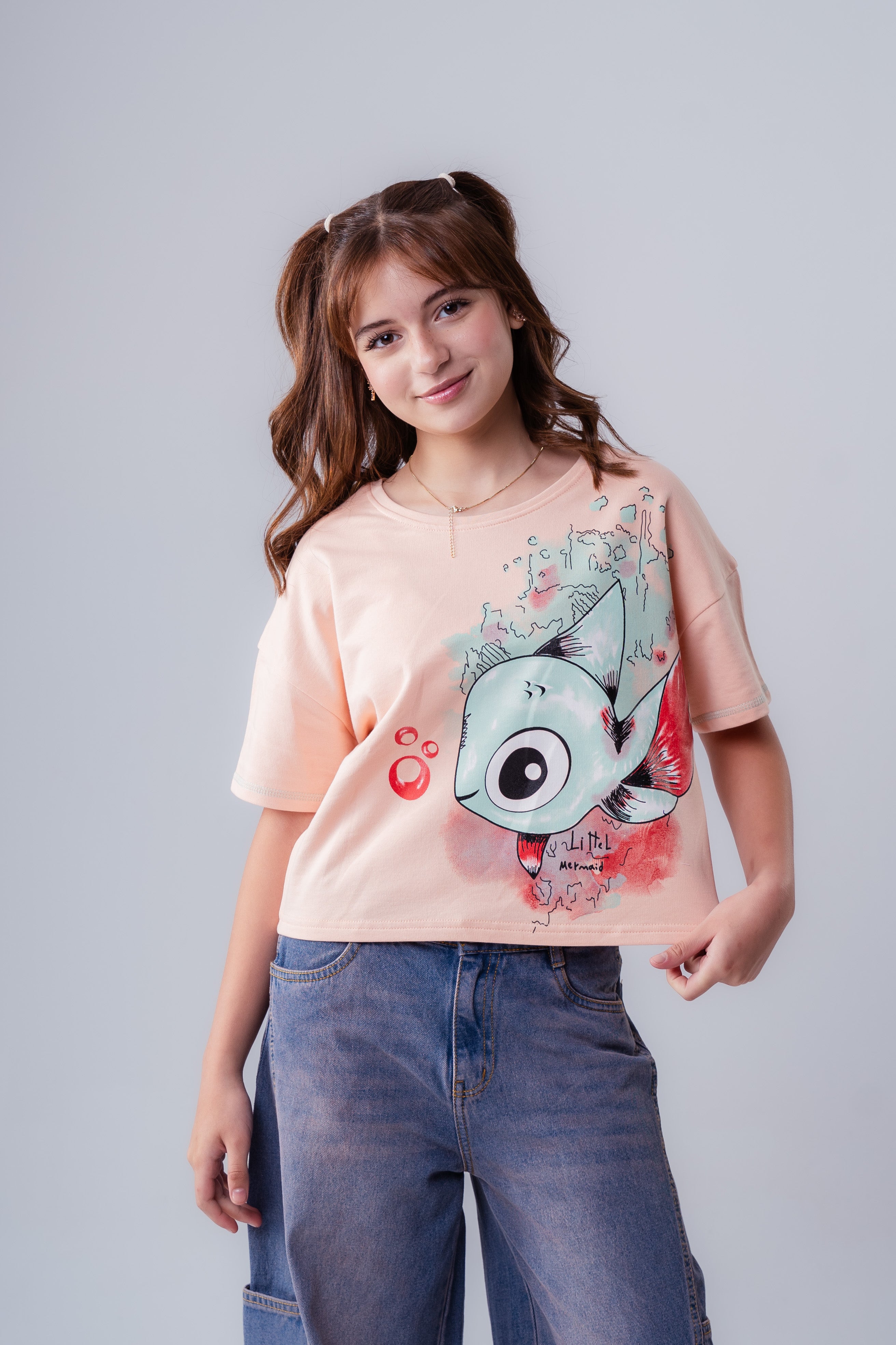 Crew Neck Short Sleeve Printed Girl T-Shirt
