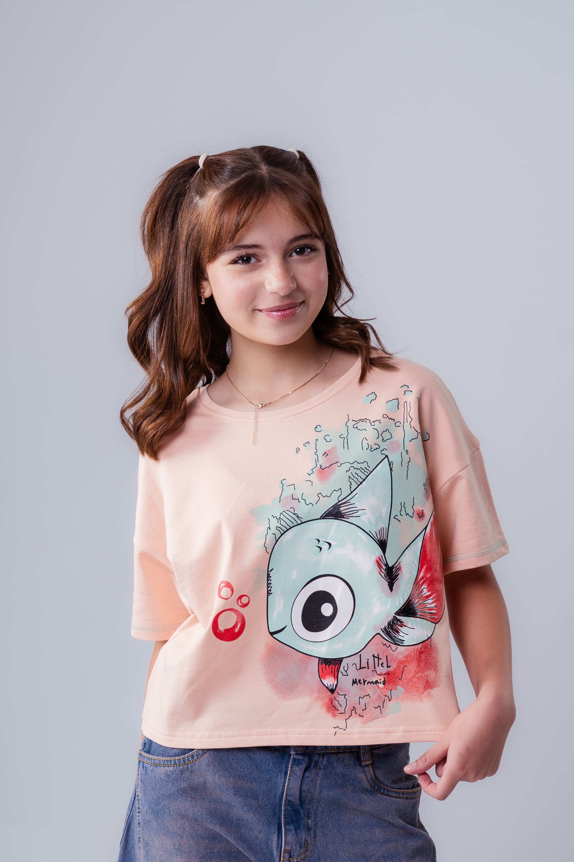 Crew Neck Short Sleeve Printed Girl T-Shirt