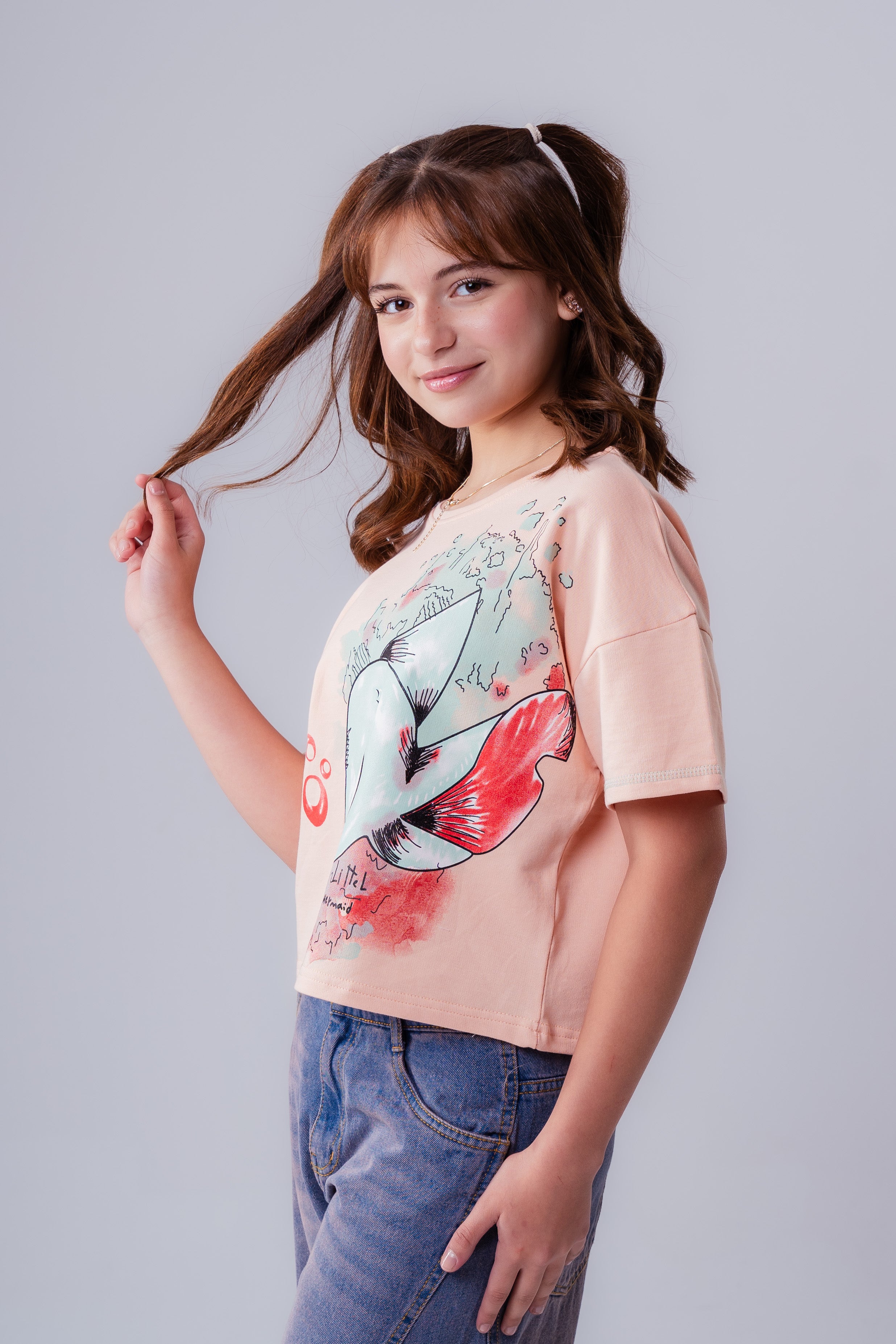 Crew Neck Short Sleeve Printed Girl T-Shirt