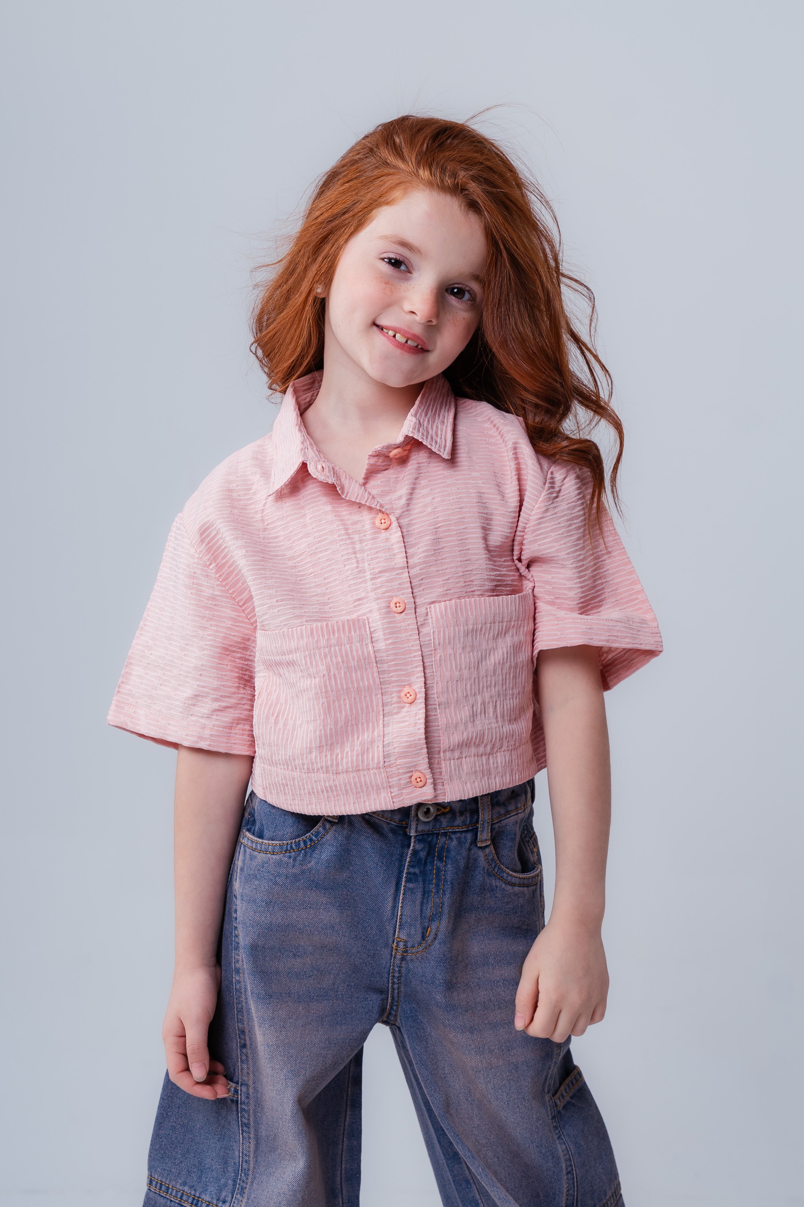 Girls Short Sleeve Textured Shirt