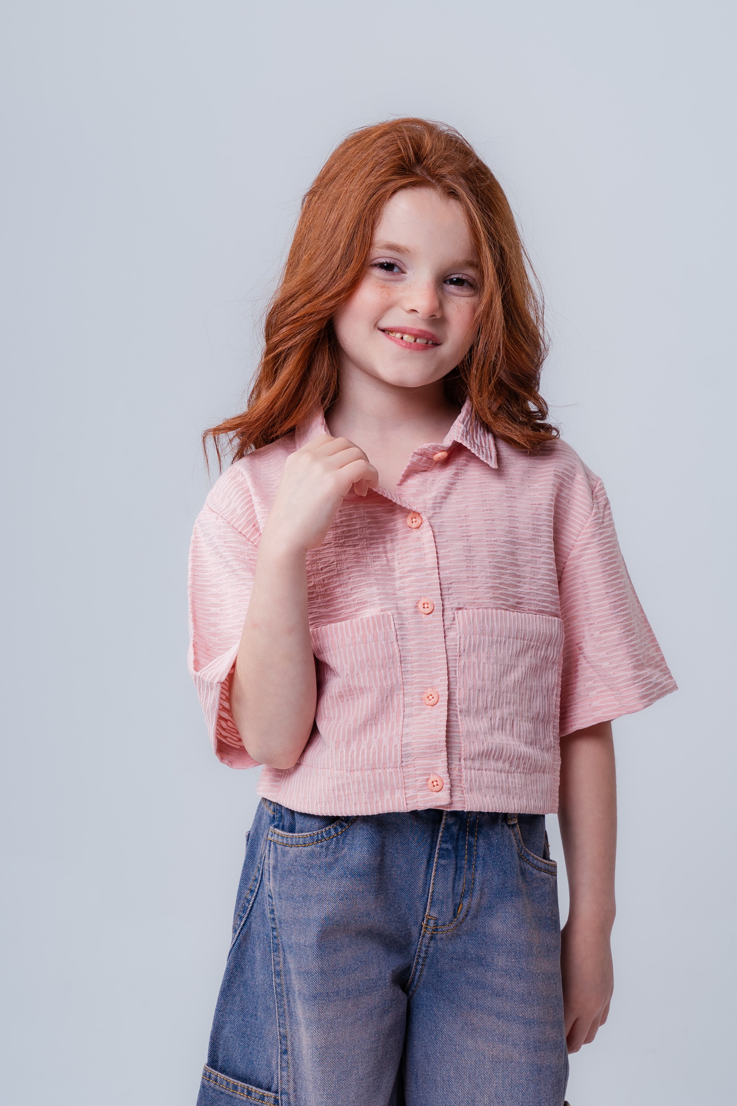 Girls Short Sleeve Textured Shirt