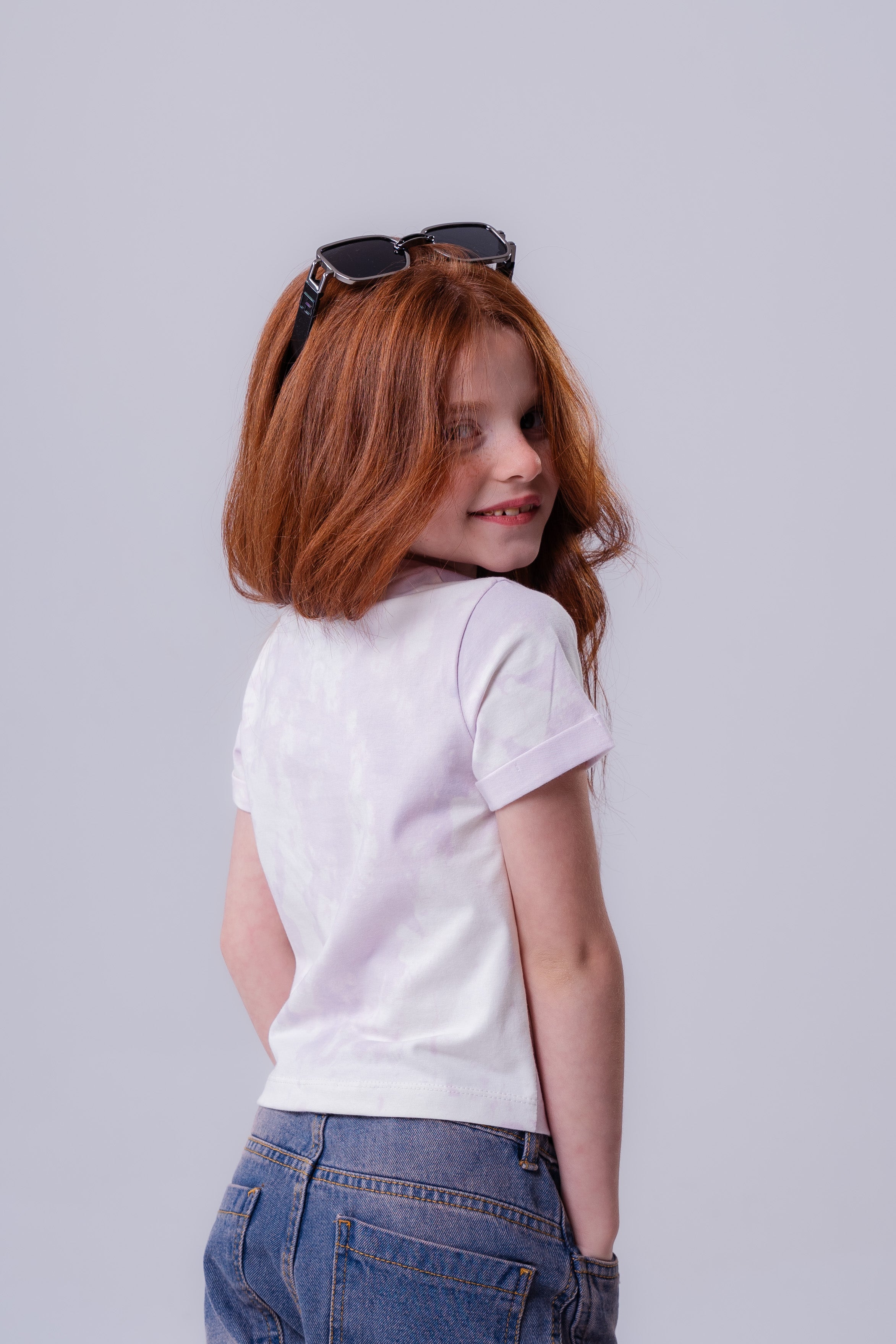 Girls' Lilac Rhinestone Studded Short-Sleeve Top