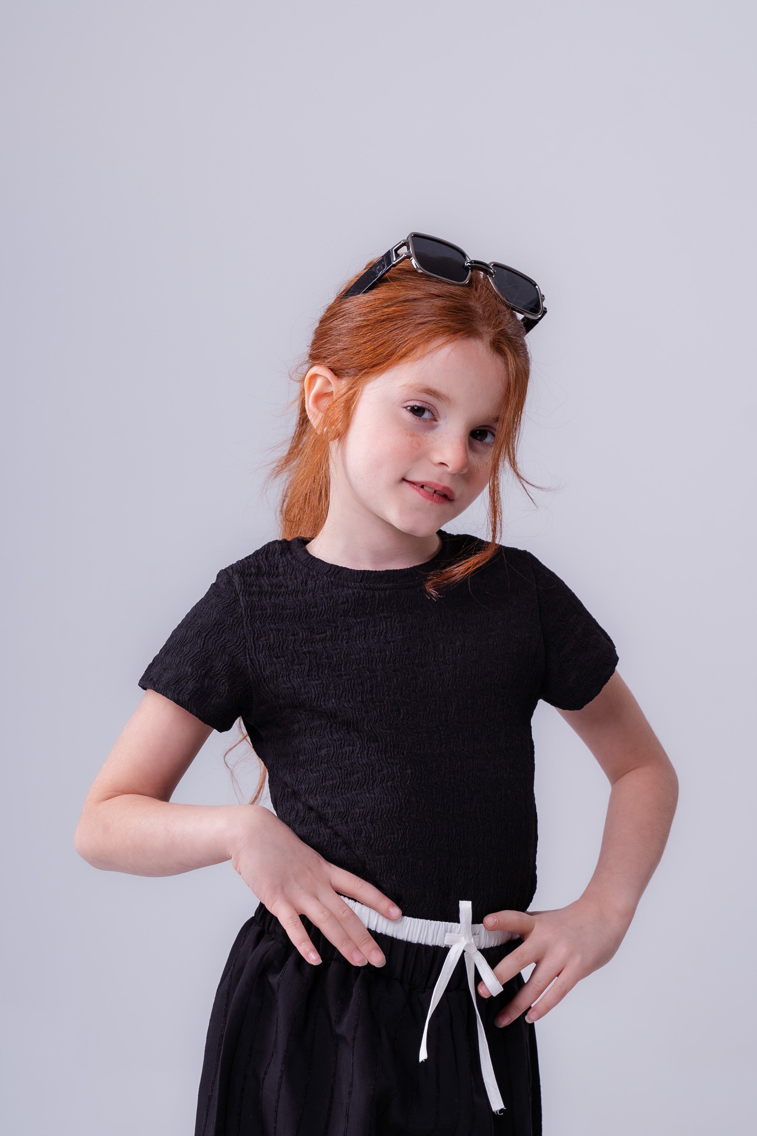 Girls Plain Crepe Top with Round Neck and Short Sleeves