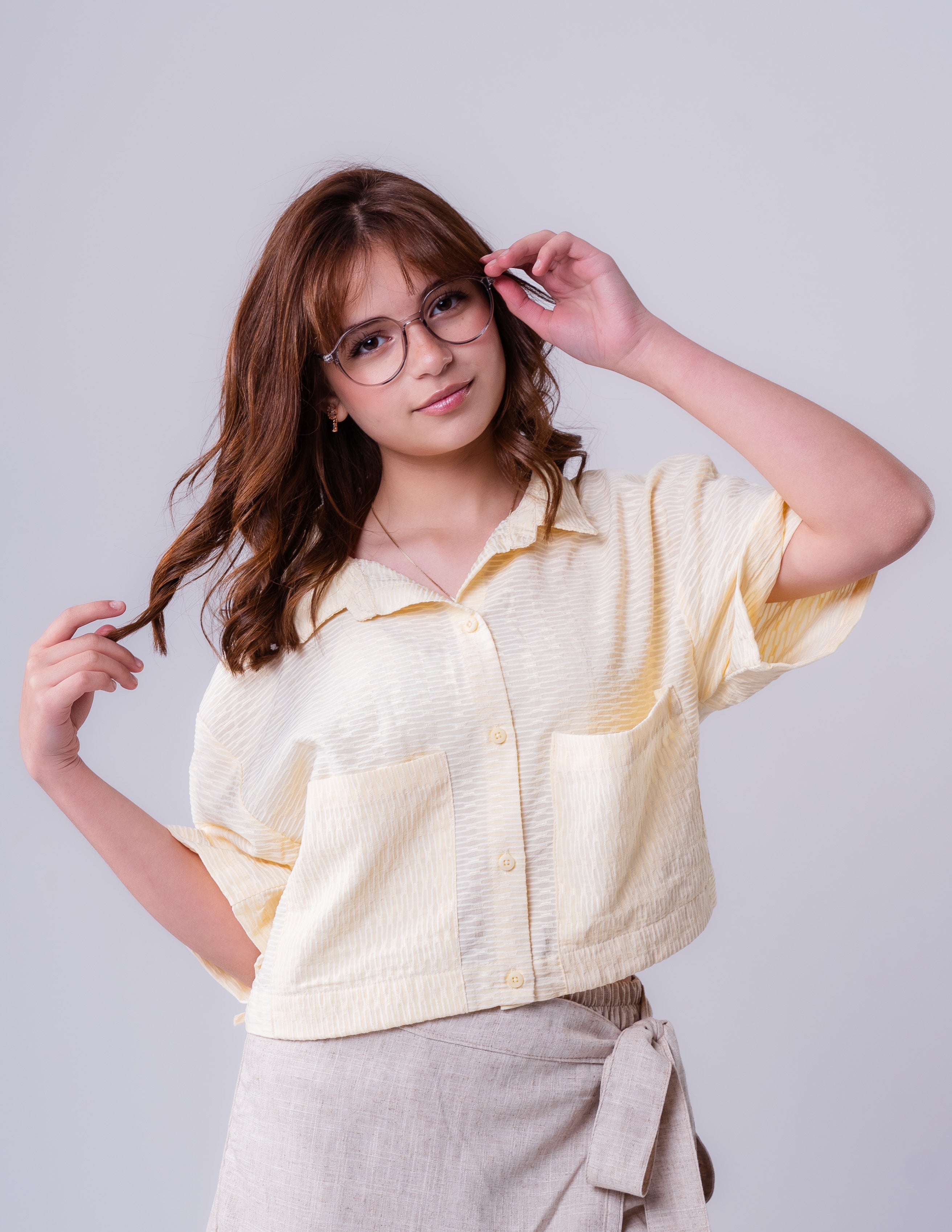 Girls Short Sleeve Textured Shirt