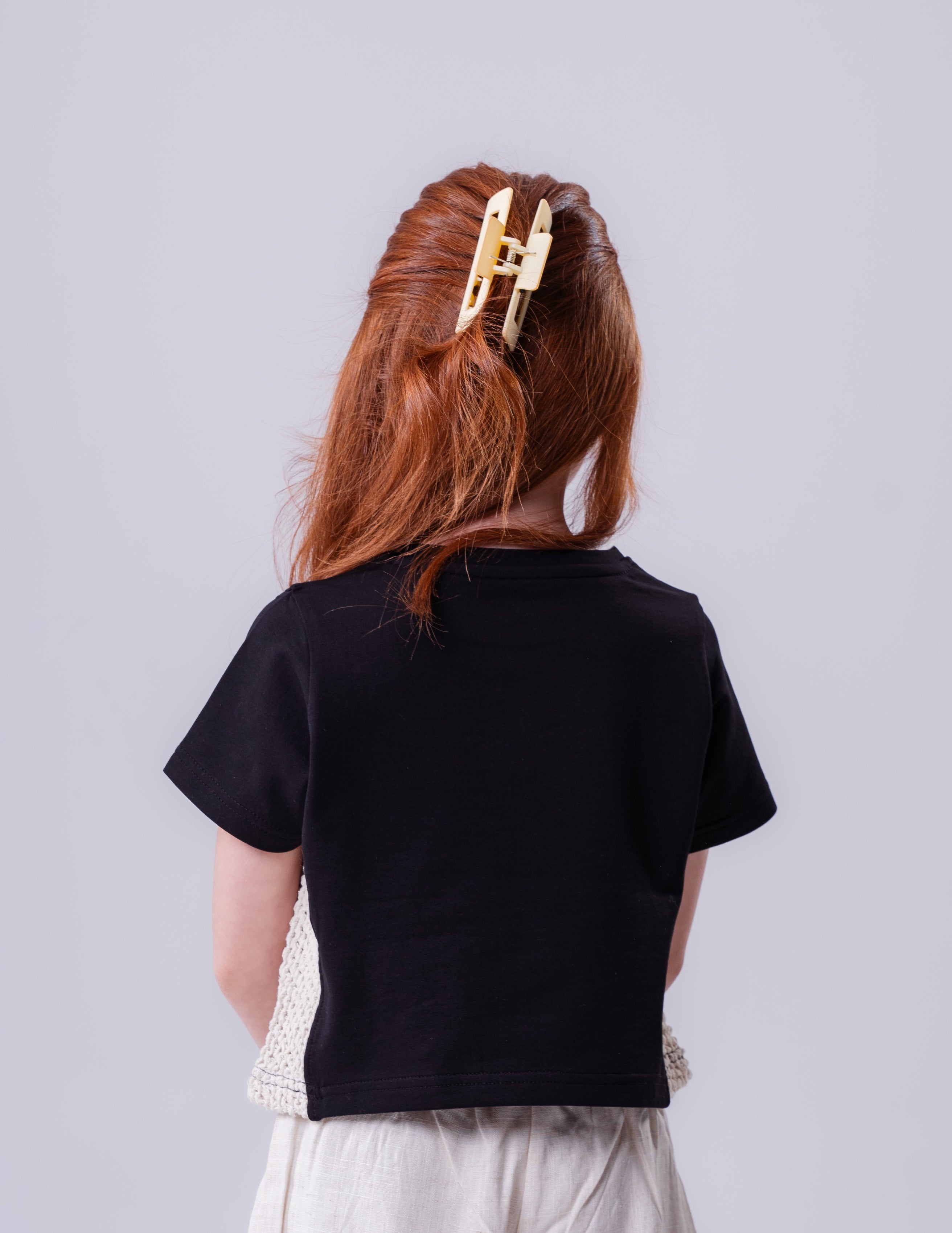 Girls’ Tee with Floral Appliqué and Lace Contrast