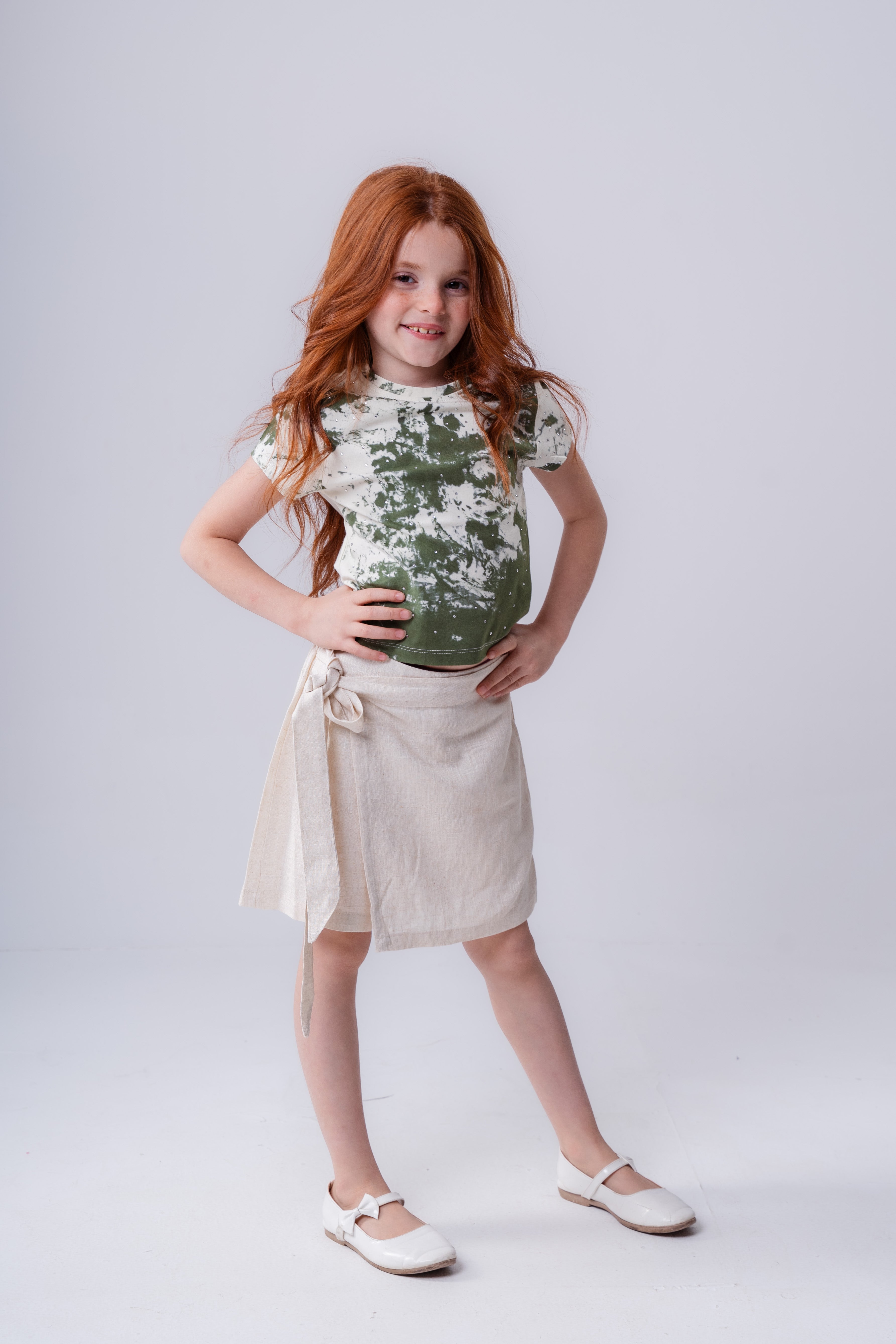 Girls' Lilac Rhinestone Studded Short-Sleeve Top