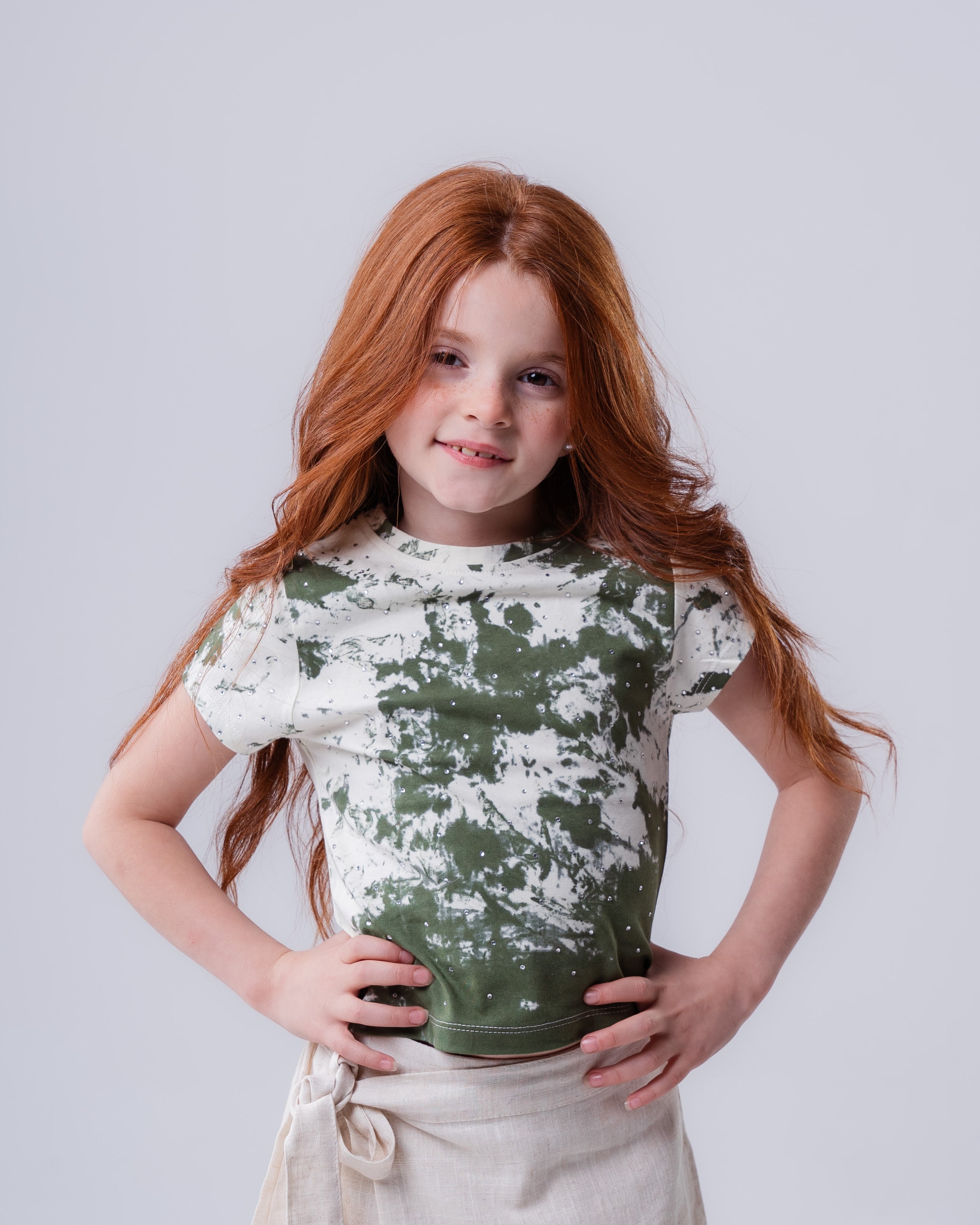 Girls' Lilac Rhinestone Studded Short-Sleeve Top