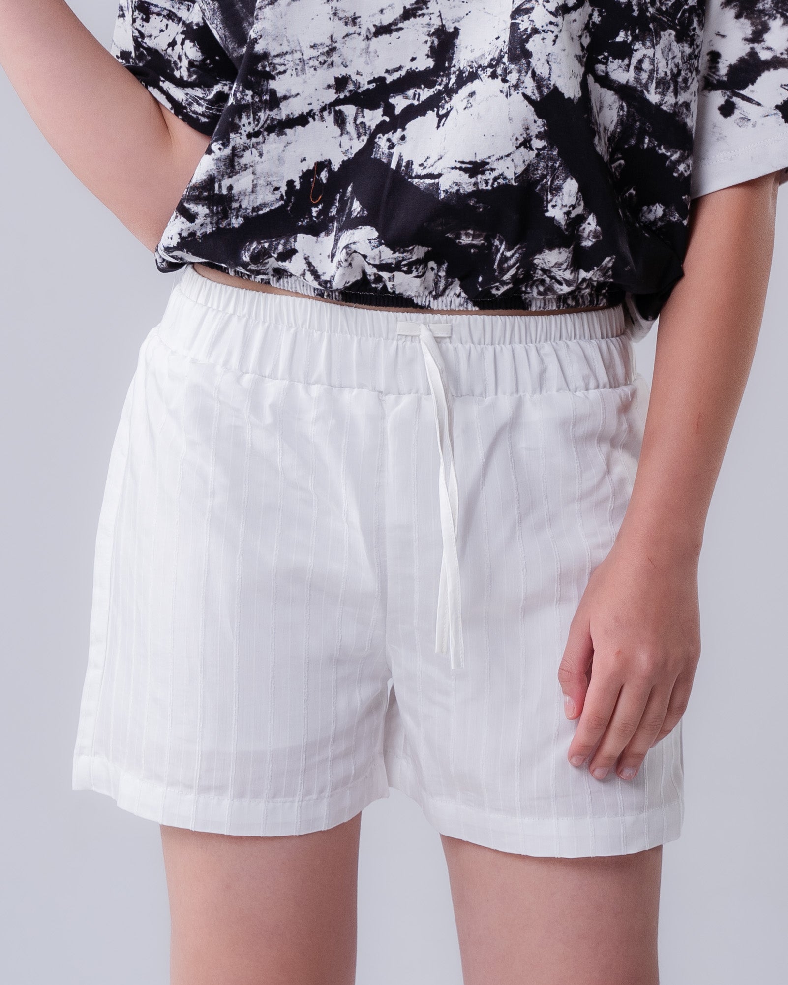 Girls' Double-Layer Elastic Waist Striped Shorts