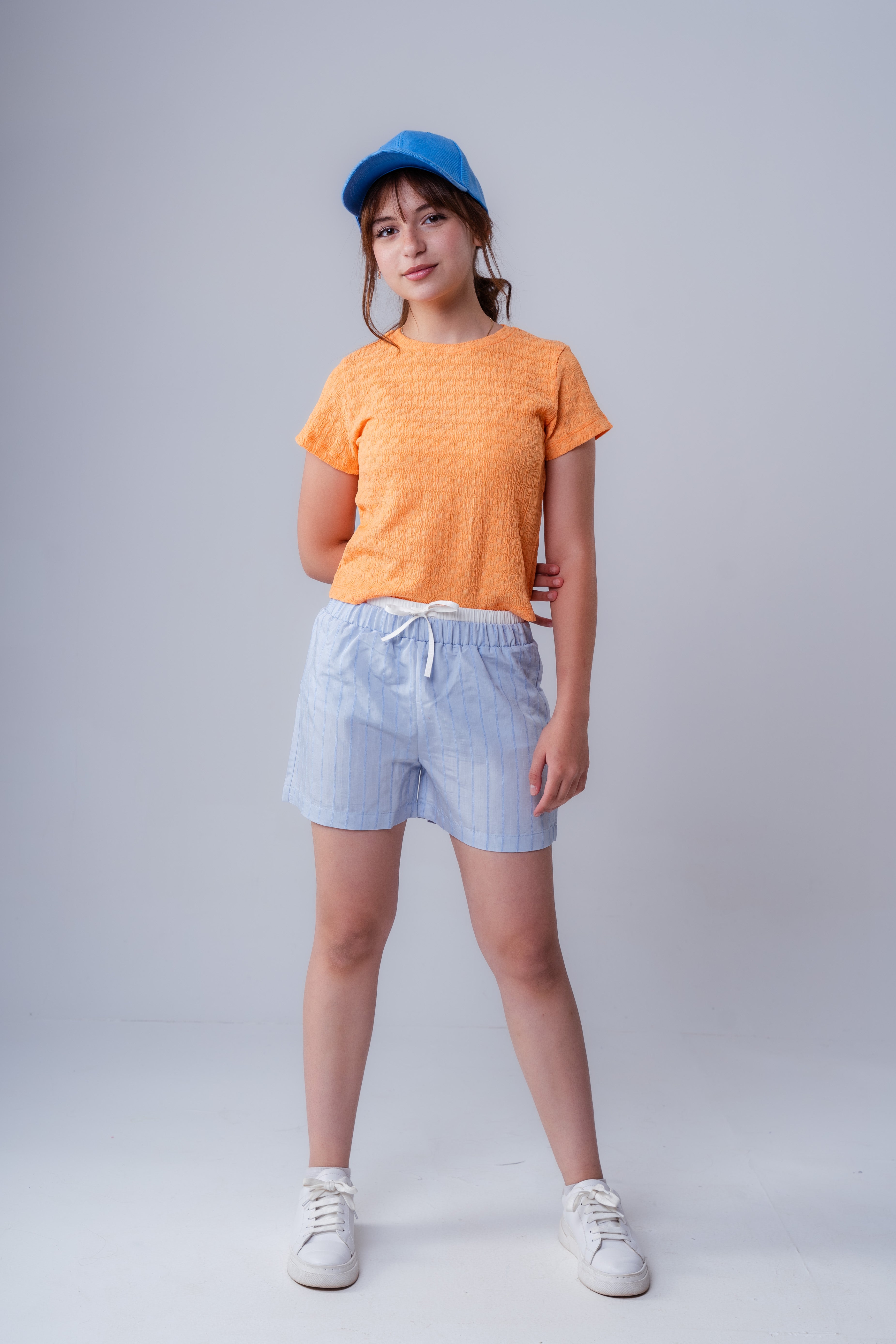 Girls Plain Crepe Top with Round Neck and Short Sleeves