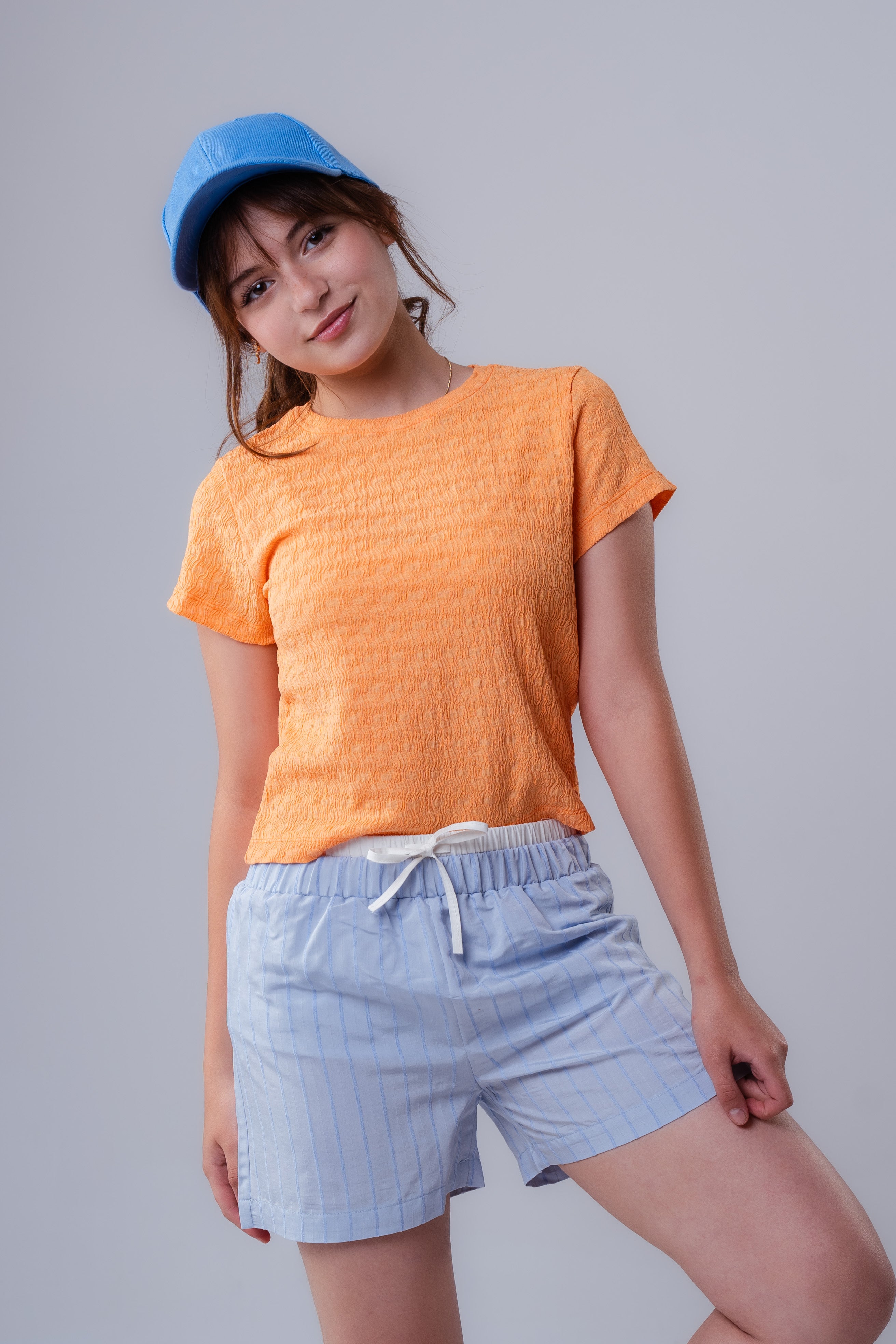 Girls Plain Crepe Top with Round Neck and Short Sleeves