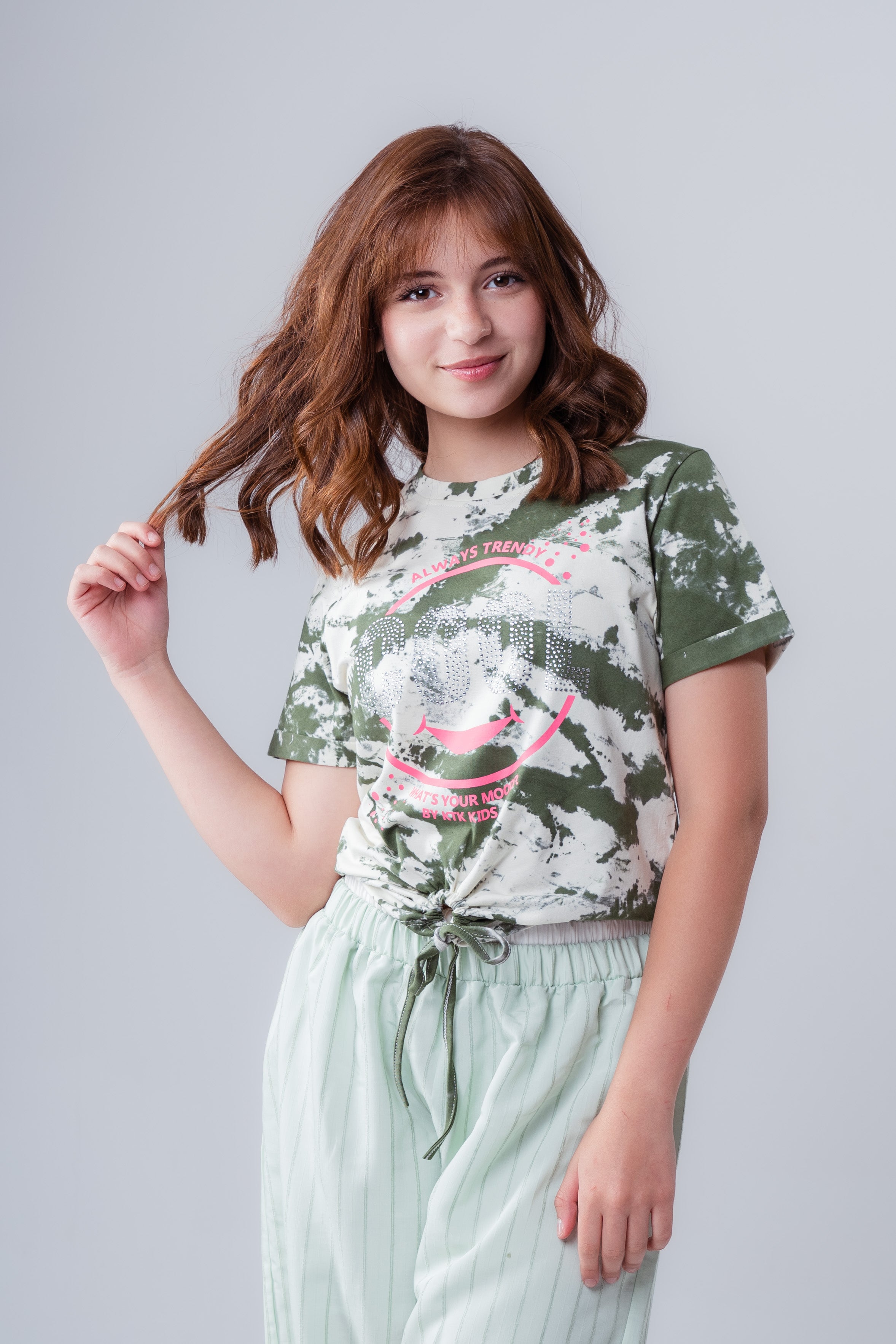 Tie-Dye Cinch-Front Graphic T-Shirt
